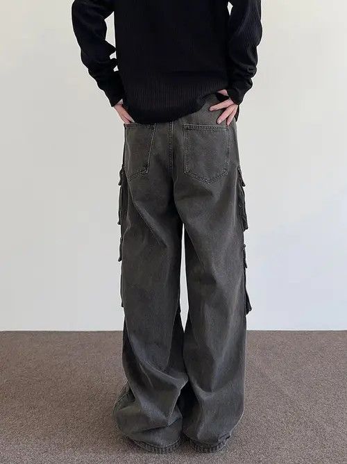 Japanese Brand Mitsuoka x Kubo Gray Cargo Baggy Denim Jeans Size US 32 / EU 48 - 5 Thumbnail