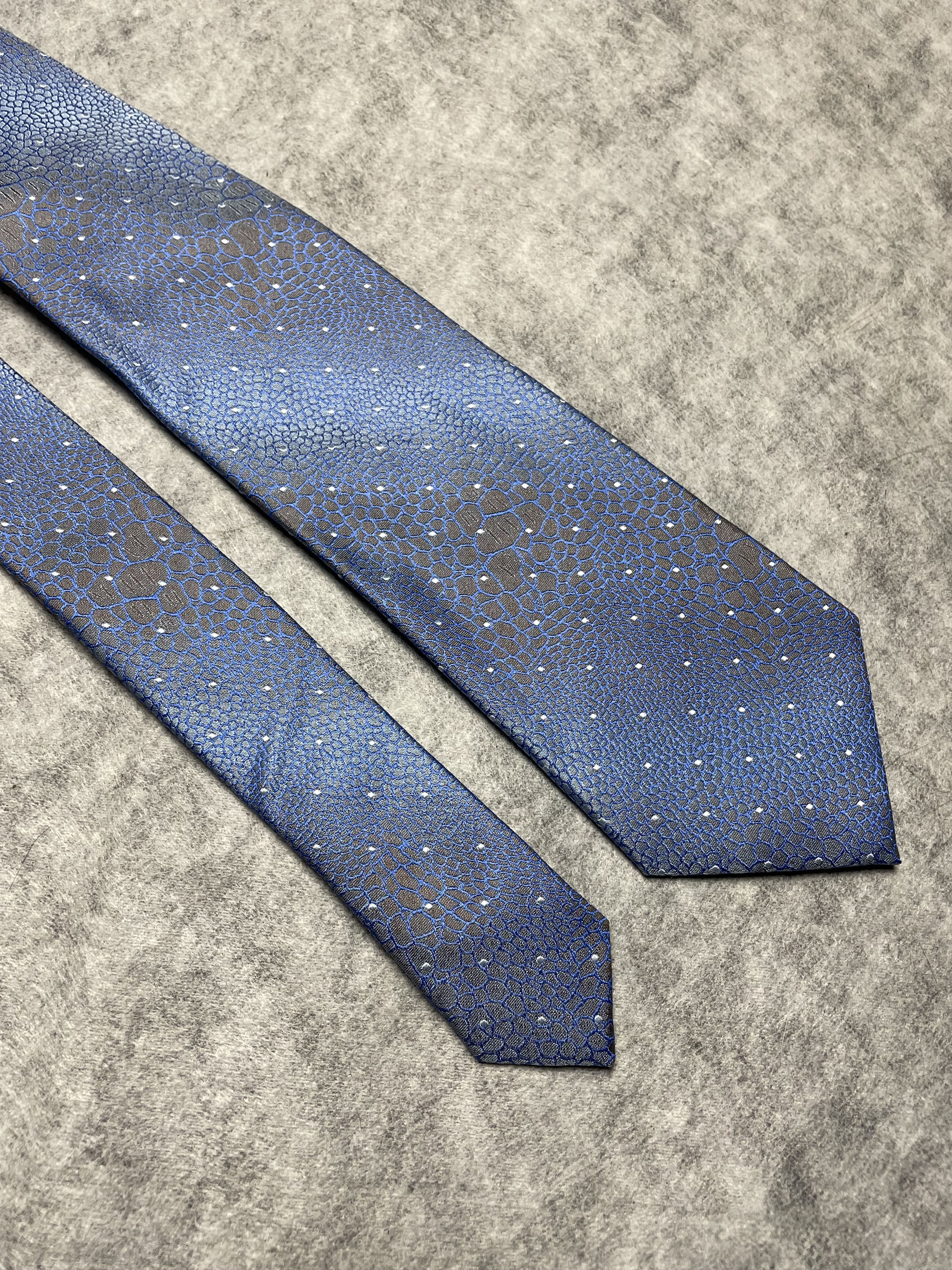 Balmain BALMAIN Paris Snakeskin Print Blue Silk Mens Tie Size ONE SIZE - 3 Thumbnail