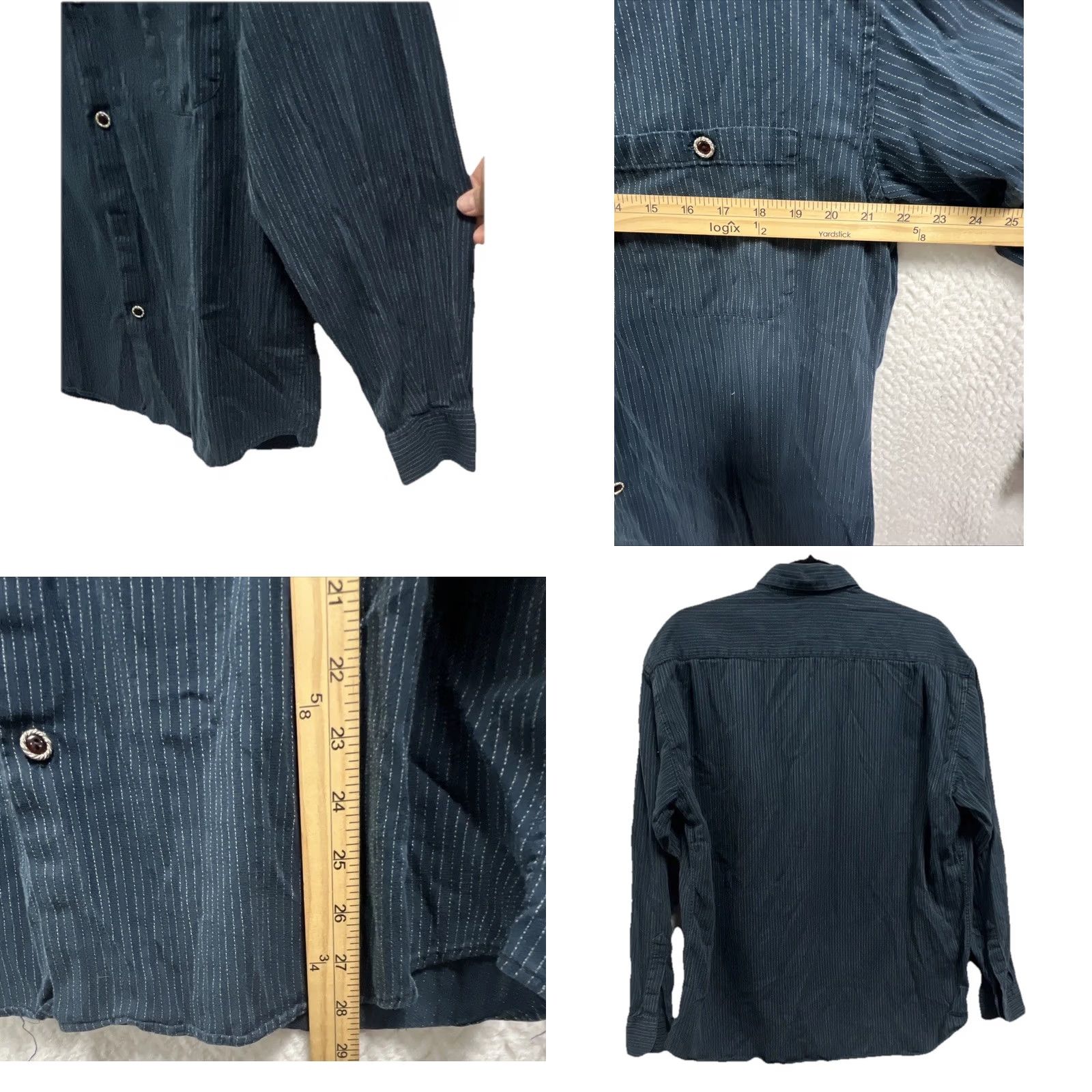 Vintage Giorgio Danieli Shirt Men Navy Textured Stripe Button-Front Long Sleeve Classic Fit Casual Size US L / EU 52-54 / 3 - 8 Thumbnail