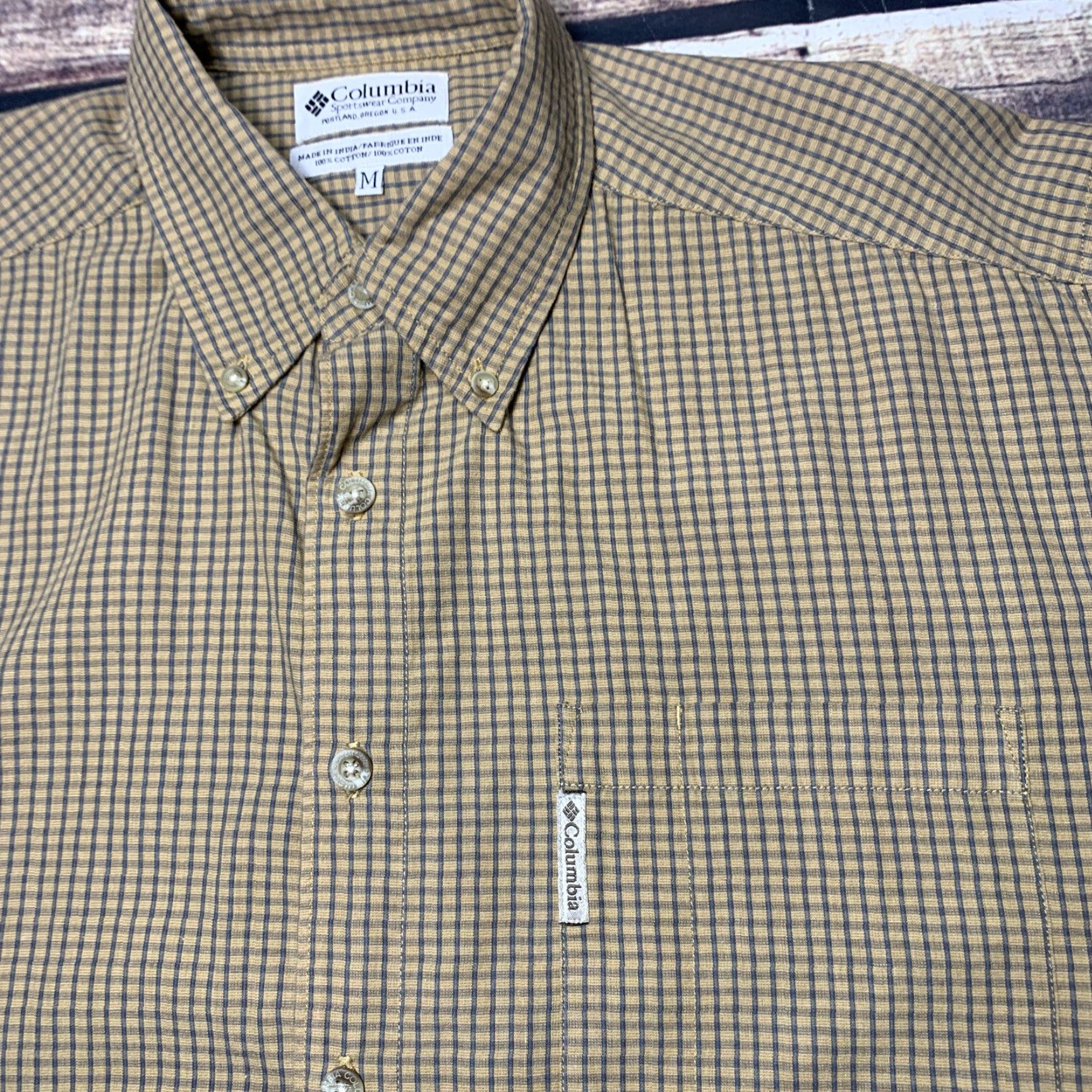 Vintage Columbia Mens Button Down Shirt Tan Blue Plaid Short Sleeve Size Medium Size US 31 - 7 Thumbnail