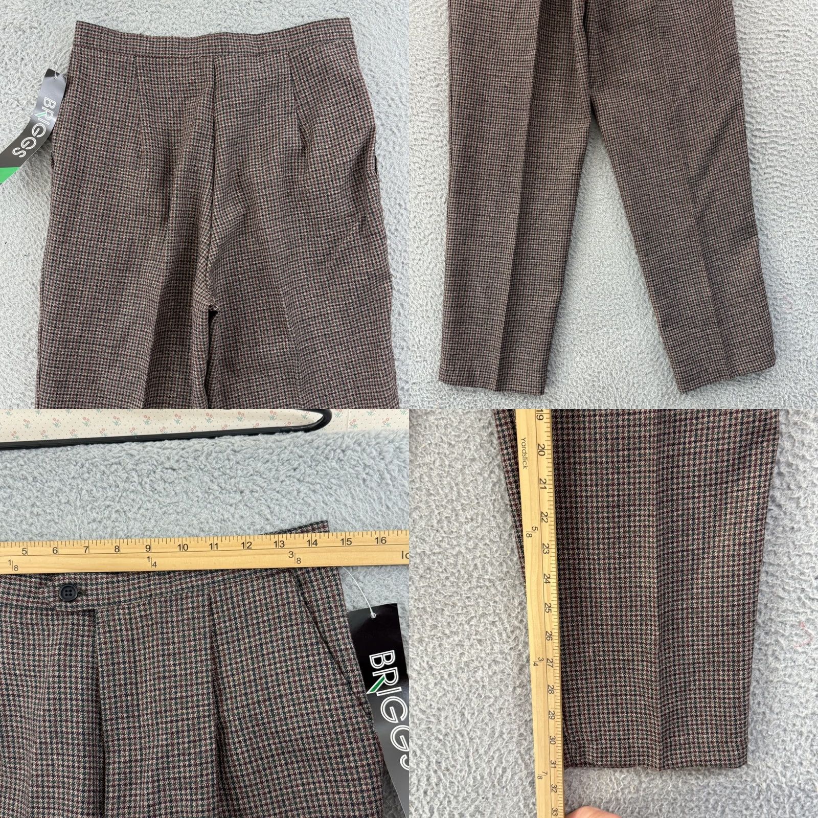 Vintage VINTAGE Briggs New York Pants Women 12 Tapered Houndstooth High Waist Pleated 29" Waist NWT Brown Trousers Size 34" / US 12 / IT 48 - 8 Thumbnail
