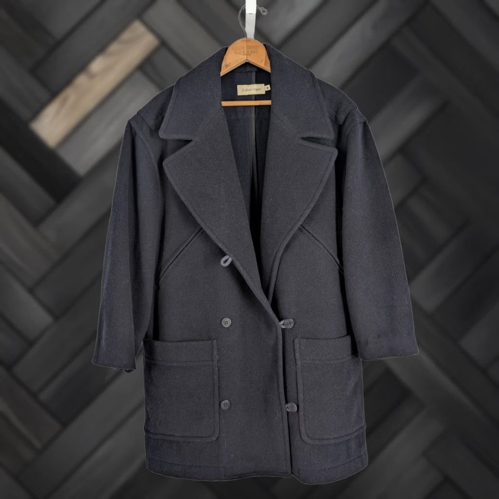Calvin Klein VINTAGE Calvin Klein Collection Pea Coat 90s Y2K Wide Body Navy Blue M USA Wool Long Coat Womens CK 90s NYC USA Made Riri Zipper Oversized Size M / US 6-8 / IT 42-44 - 1 Thumbnail