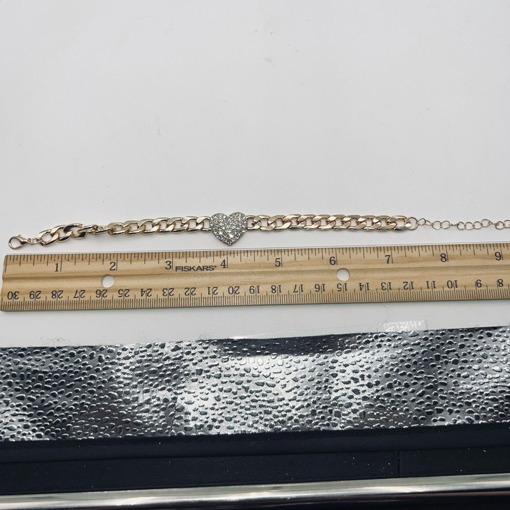 Other Gold Tone Cuban Link and Crystal Heart Bracelet Size ONE SIZE - 5 Thumbnail