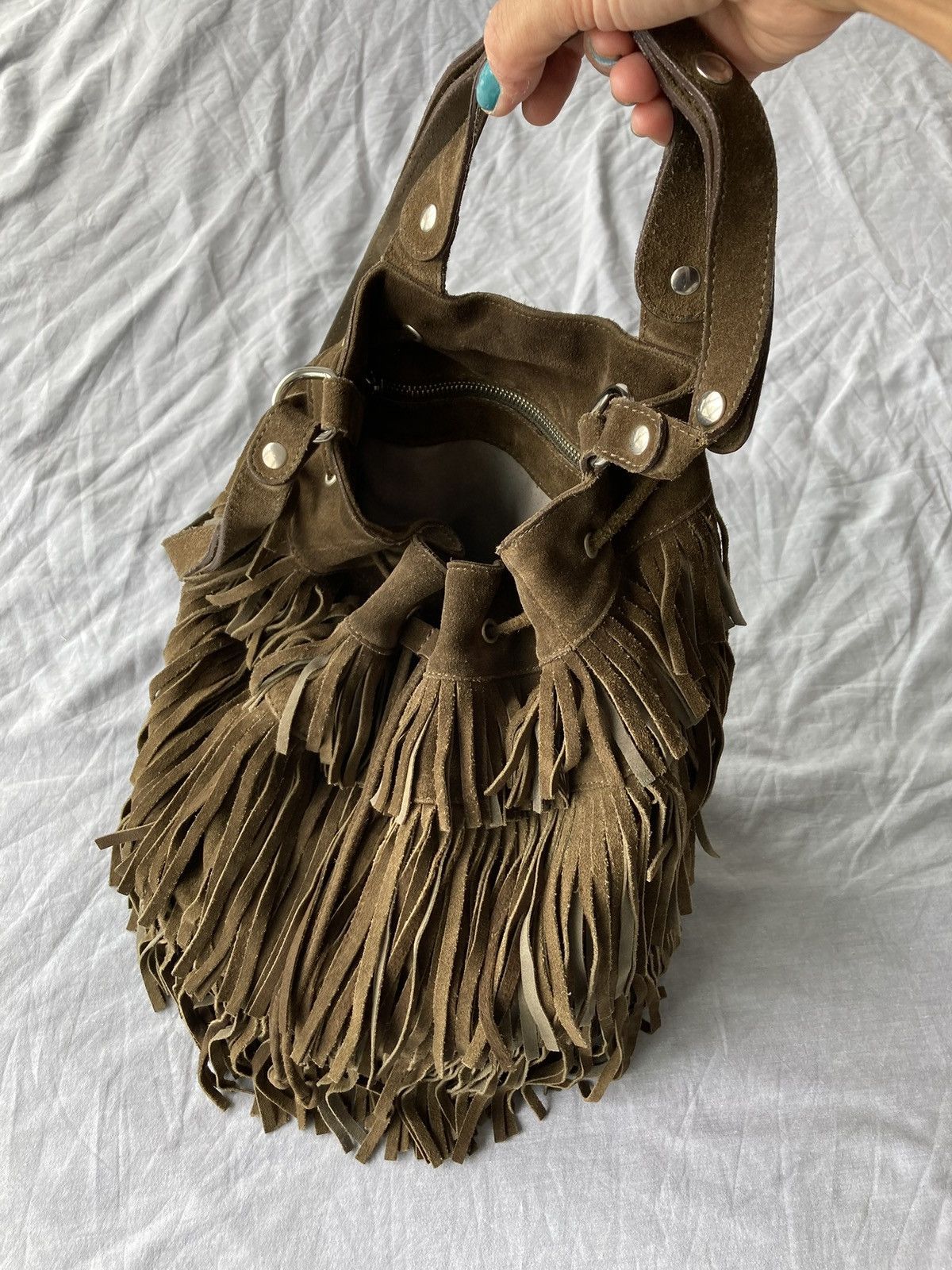 Gerard Darel Soft Brown Suede Shoulder Bag with Fringes by Gerard Darel Size ONE SIZE - 2 Thumbnail