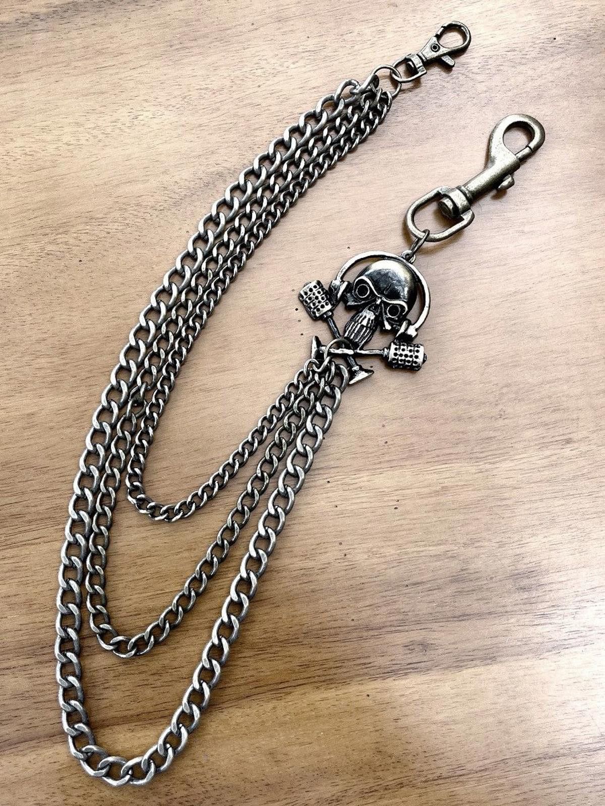 Jewelry Triple Layered Skull Wallet Chain, Skeleton Belt Chain Size ONE SIZE - 4 Thumbnail