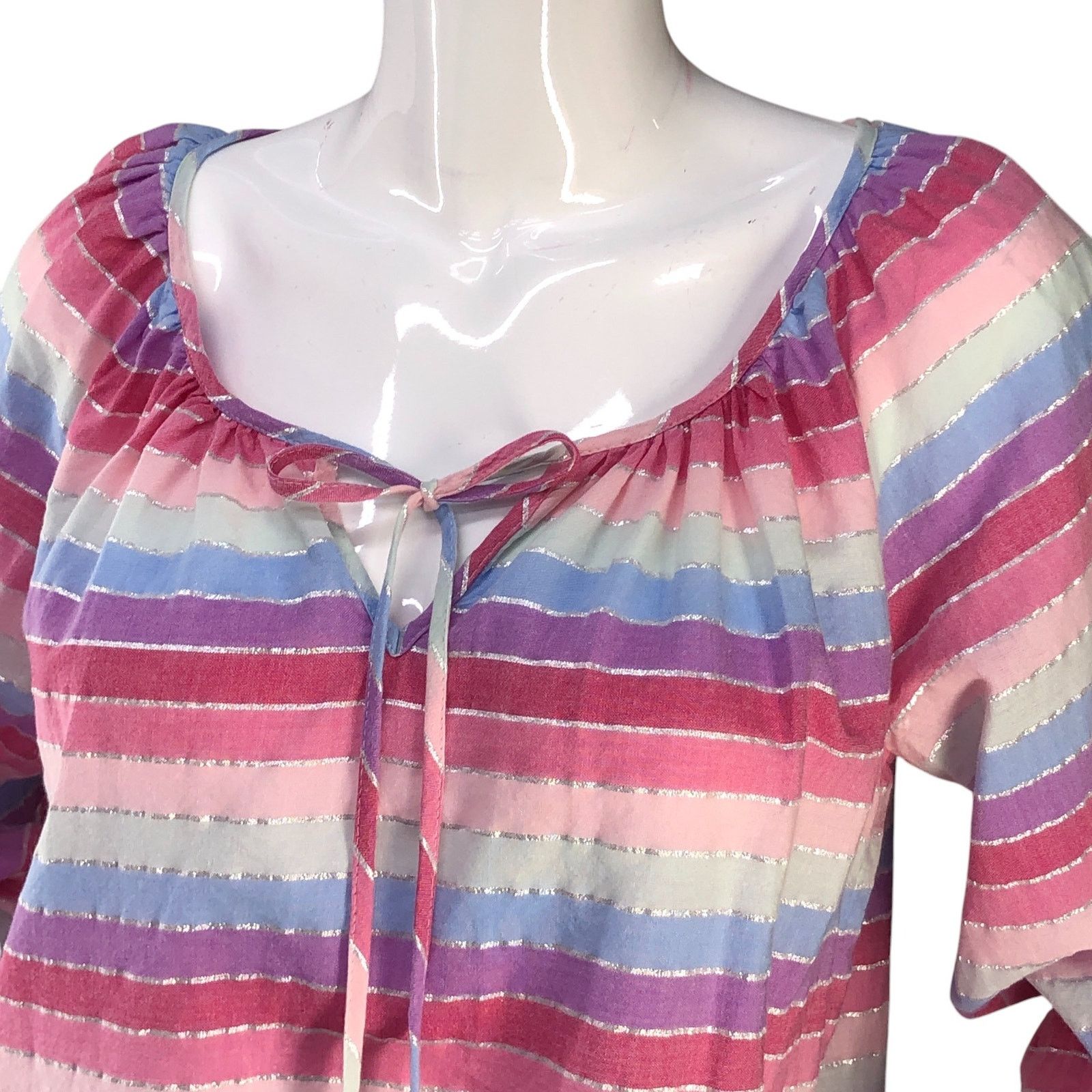 J.Crew J Crew Size S Top Peasant Metallic Pastel Stripe Oversized Size S / US 4 / IT 40 - 2 Thumbnail