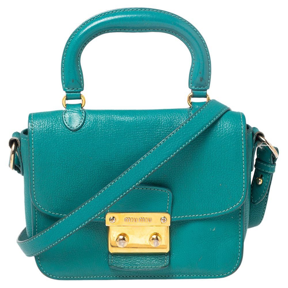 Miu Miu Miu Miu Green Leather Madras Top Handle Bag Grailed