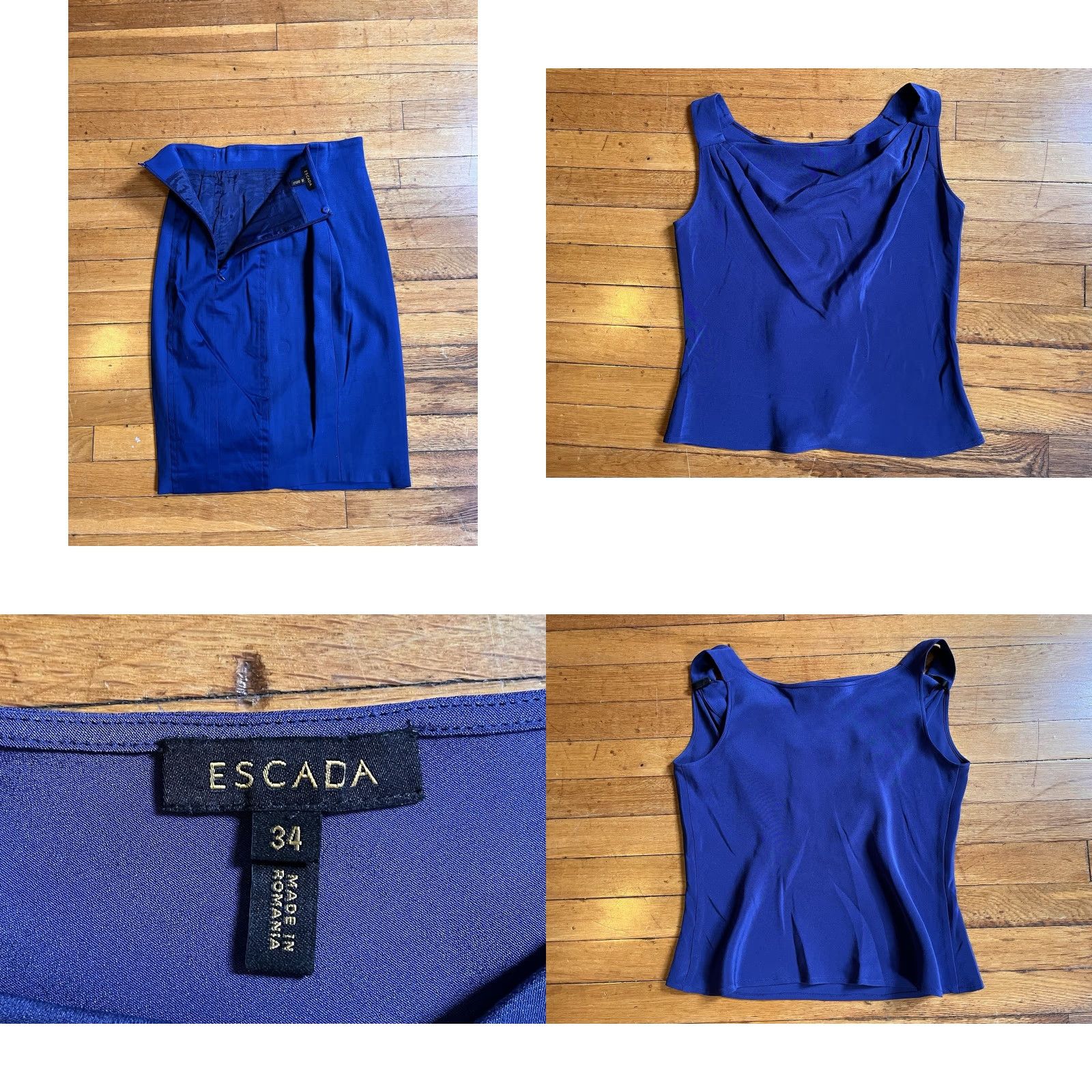 Escada VINTAGE Escada Skirt Suit Women’s 3 Piece Blazer Blouse Skirt Blue 34 Size 24" / US 00 / IT 34 - 8 Thumbnail