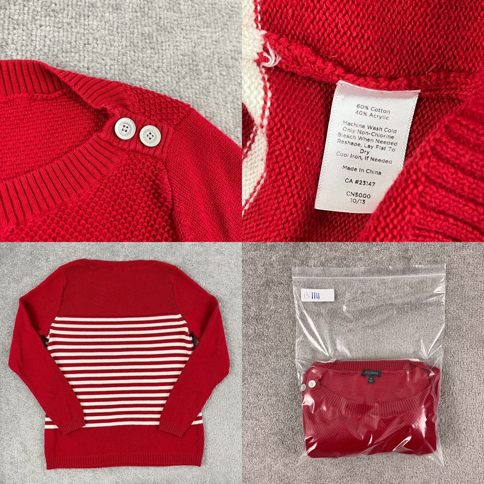 Talbots Talbots Sweater Womens Medium Red White Striped Anchor Nautical Coastal Knit Pullover Crew Neck Size M / US 6-8 / IT 42-44 - 8 Thumbnail