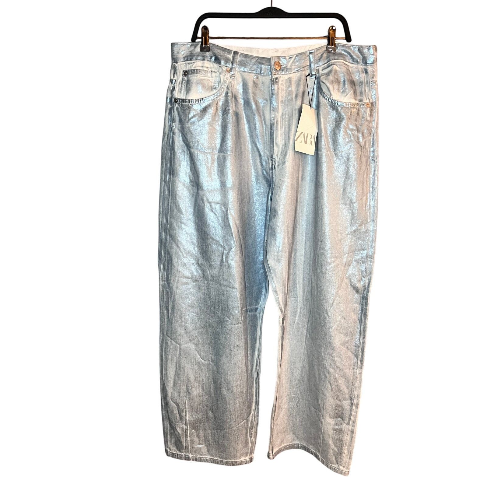 Zara NWT-Zara TRF FOIL BALLOON BAGGY JEANS SZ 14 Size 36" / US 14 / IT 50 - 6 Thumbnail
