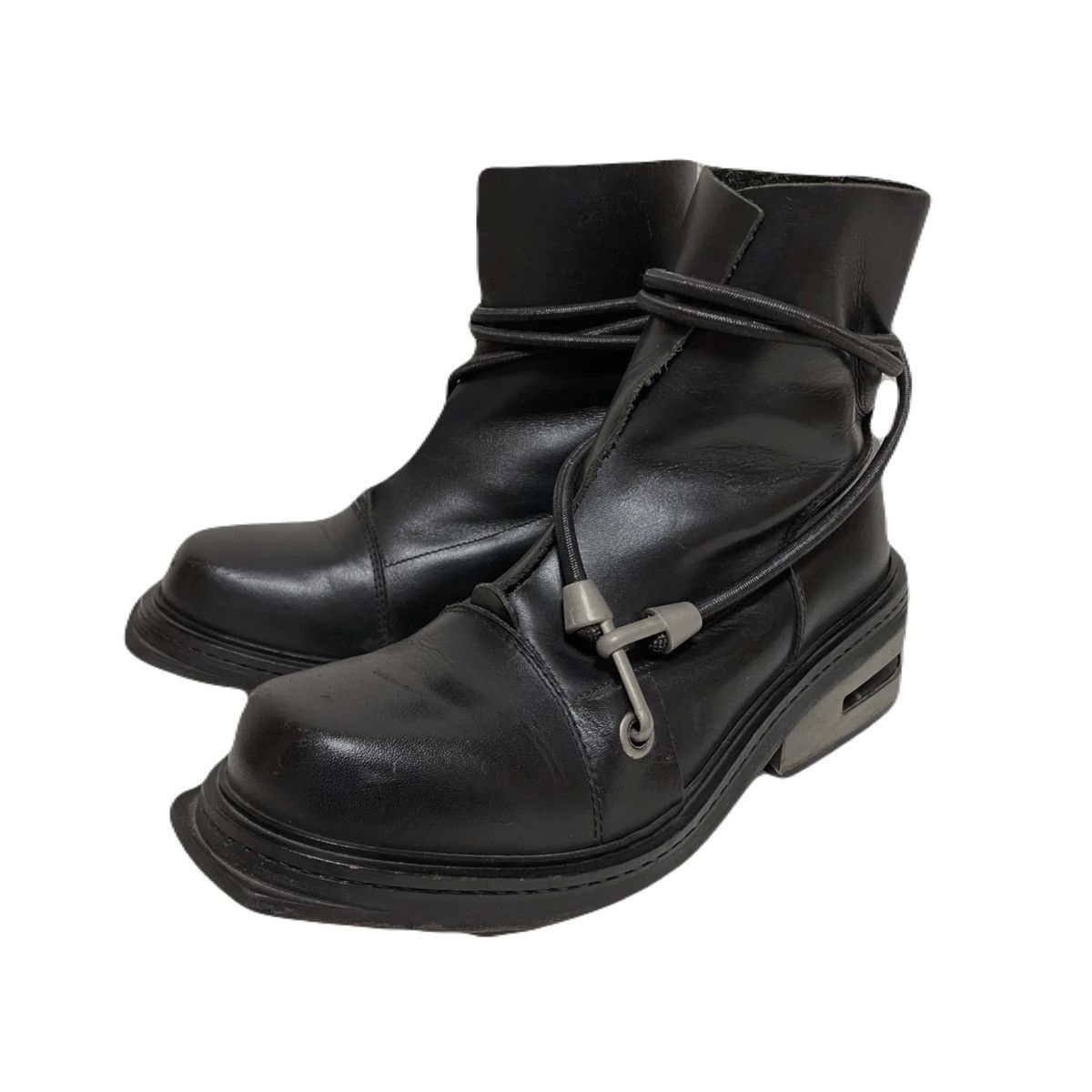Dirk Bikkembergs Black Leather Bungee Cord Metal Heel Shoes Boots, Men's (Size 8.5)