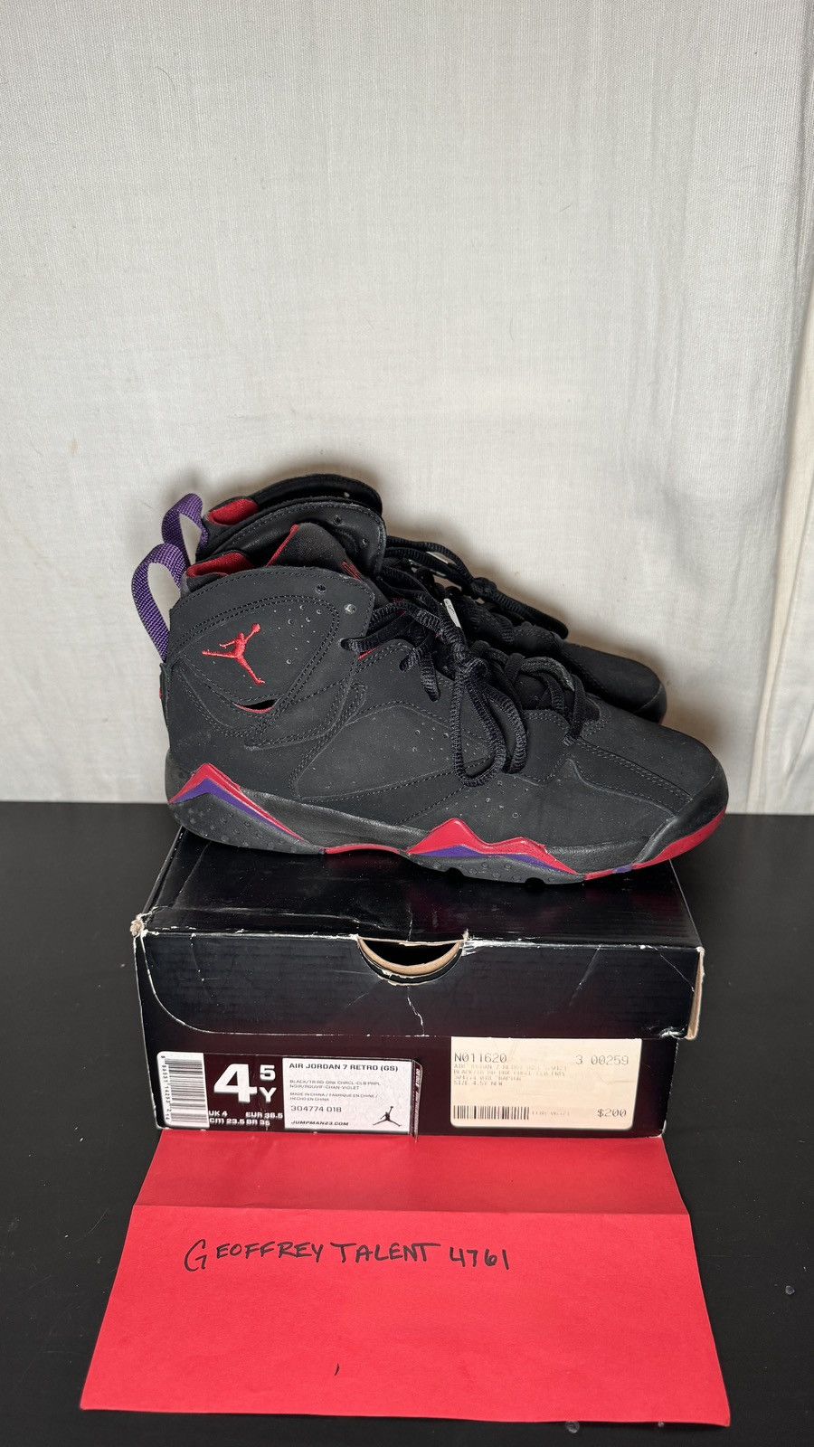 Jordan Brand Air Jordan 7 Retro “Raptors” (GS) – Black/Purple – Size 4.5Y Size US 6 / IT 36 - 4 Thumbnail