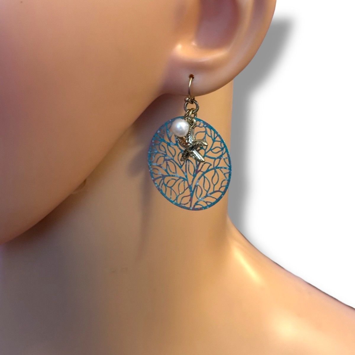 Other Aqua filigree starfish and pearl dangle earrings Size ONE SIZE - 2 Thumbnail