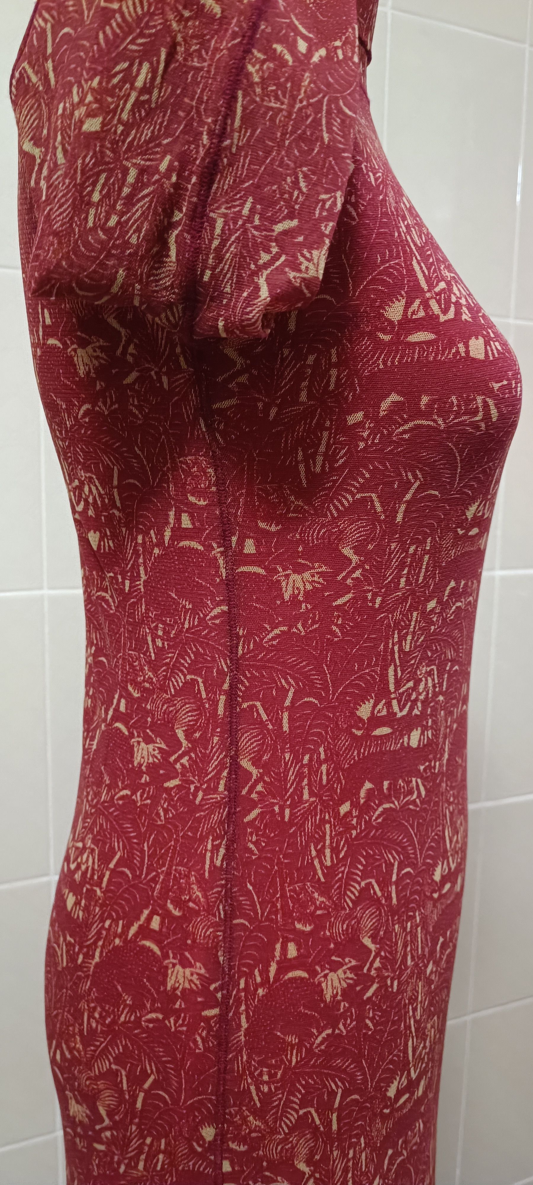 Jean Paul Gaultier Maroon maxi dress with figures in cream tones. Size M / US 6-8 / IT 42-44 - 12 Thumbnail