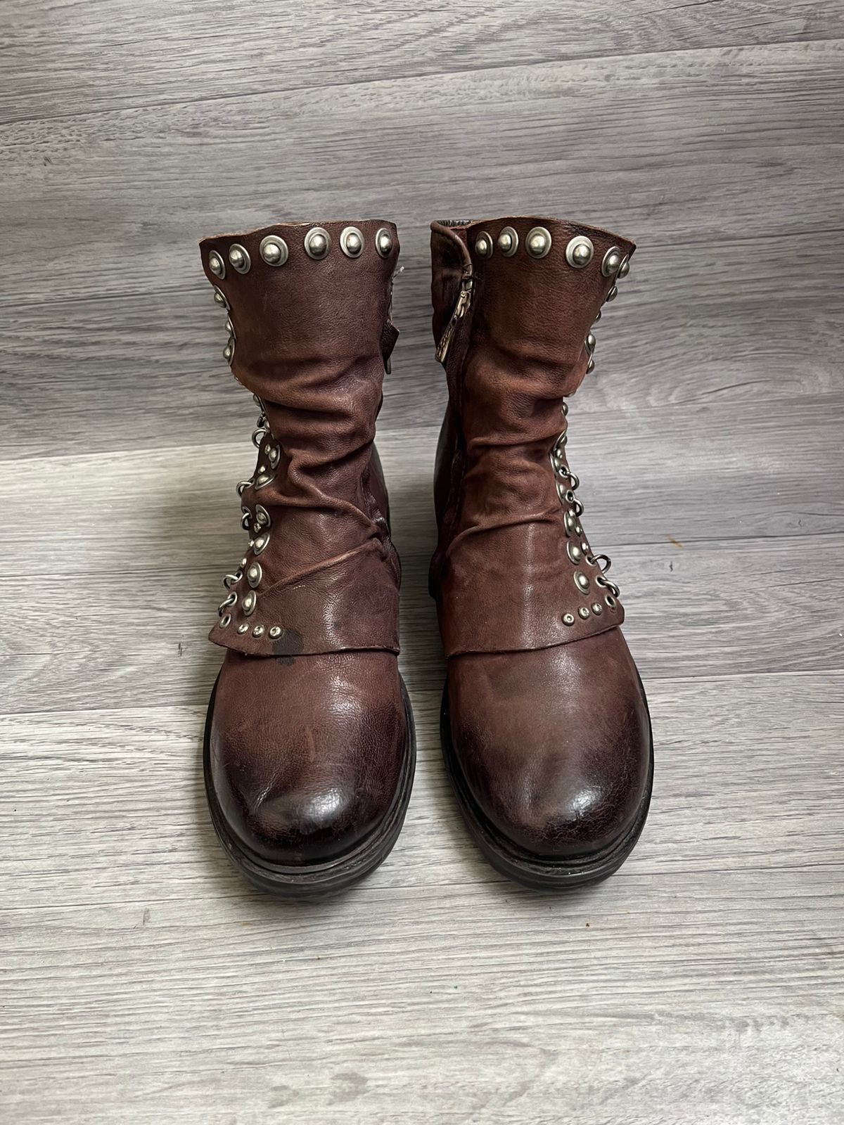 A.S.98 A.S.98 Brown Distressed Grunge Studded Archival Boots Y2K Size US 8 / IT 38 - 2 Thumbnail