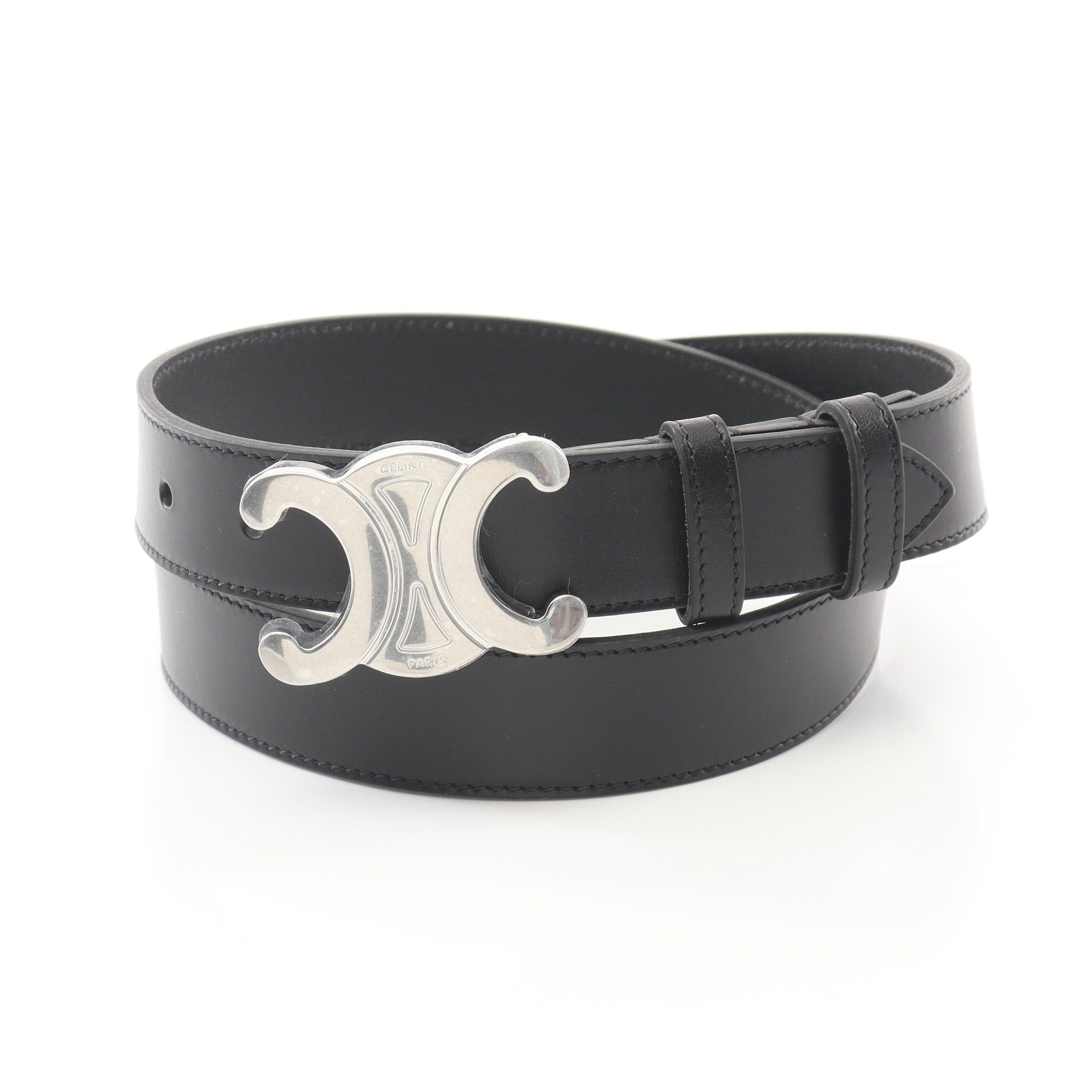 Celine Celine Triomphe Belt Leather Black Size ONE SIZE - 1 Thumbnail