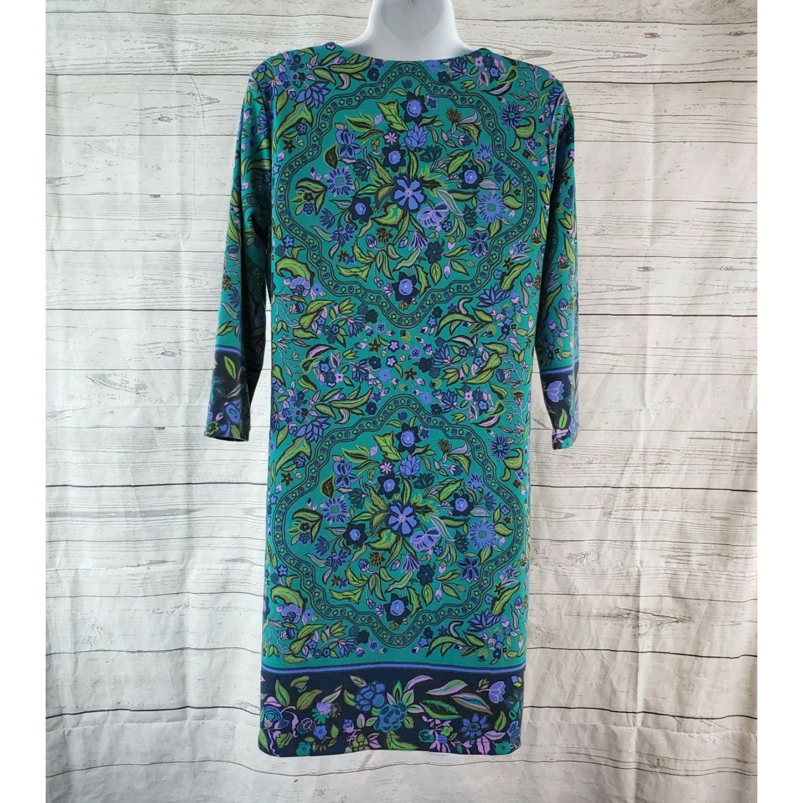 Isaac Mizrahi Isaac Mizrahi Womens Dress Small Green Floral 3/4 Sleeve Shift Pullover Casual Dress Size S / US 4 / IT 40 - 4 Thumbnail