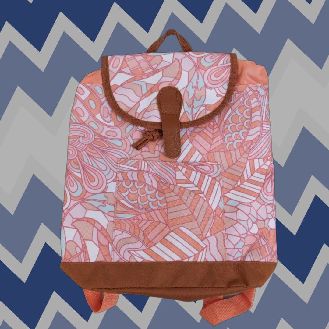 Vintage Unbranded Abstract Peach Drawstring Snap Flap Printed Canvas Mini Backpack Women Peach Geometric Bohemian School 13" x 11.5" Backpack Mens Women Girls Size ONE SIZE - 1 Thumbnail