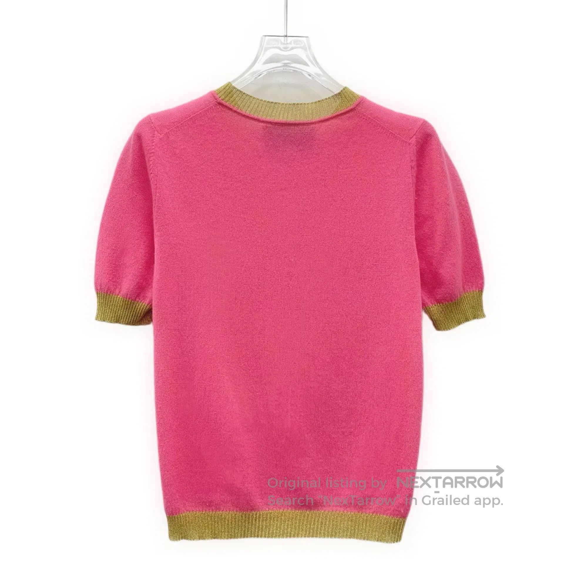 Gucci Guicci Pink Gold Thread Trimmed Round Neck Short Sleeve Kn Size M / US 6-8 / IT 42-44 - 2 Thumbnail