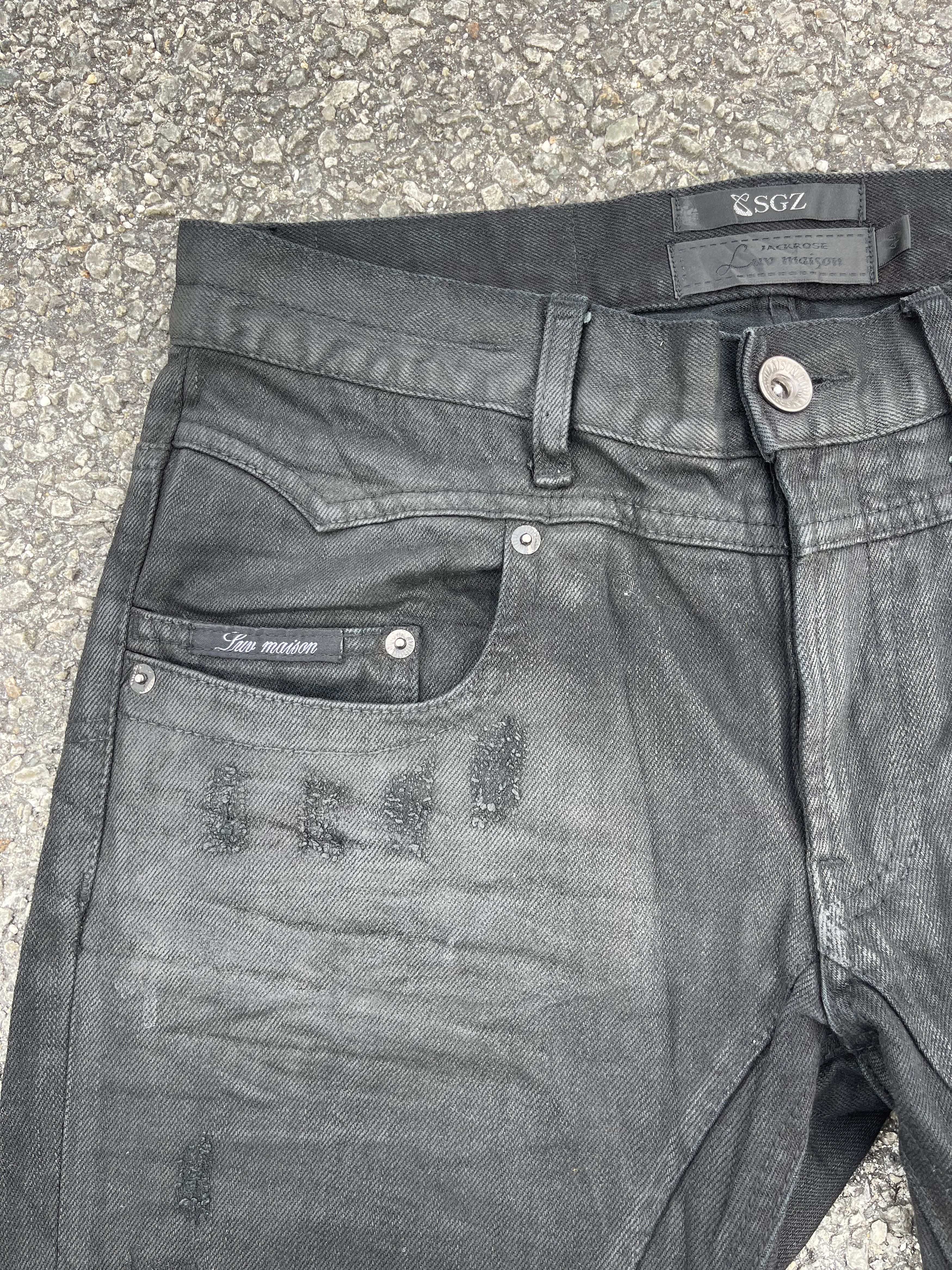 GOSTAR DE FUGA × JACKROSE × Le Grande Bleu (L.G.B.) Luv Maison Black Waxed Oil Distressed Slim Fit Size US 31 - 6 Thumbnail