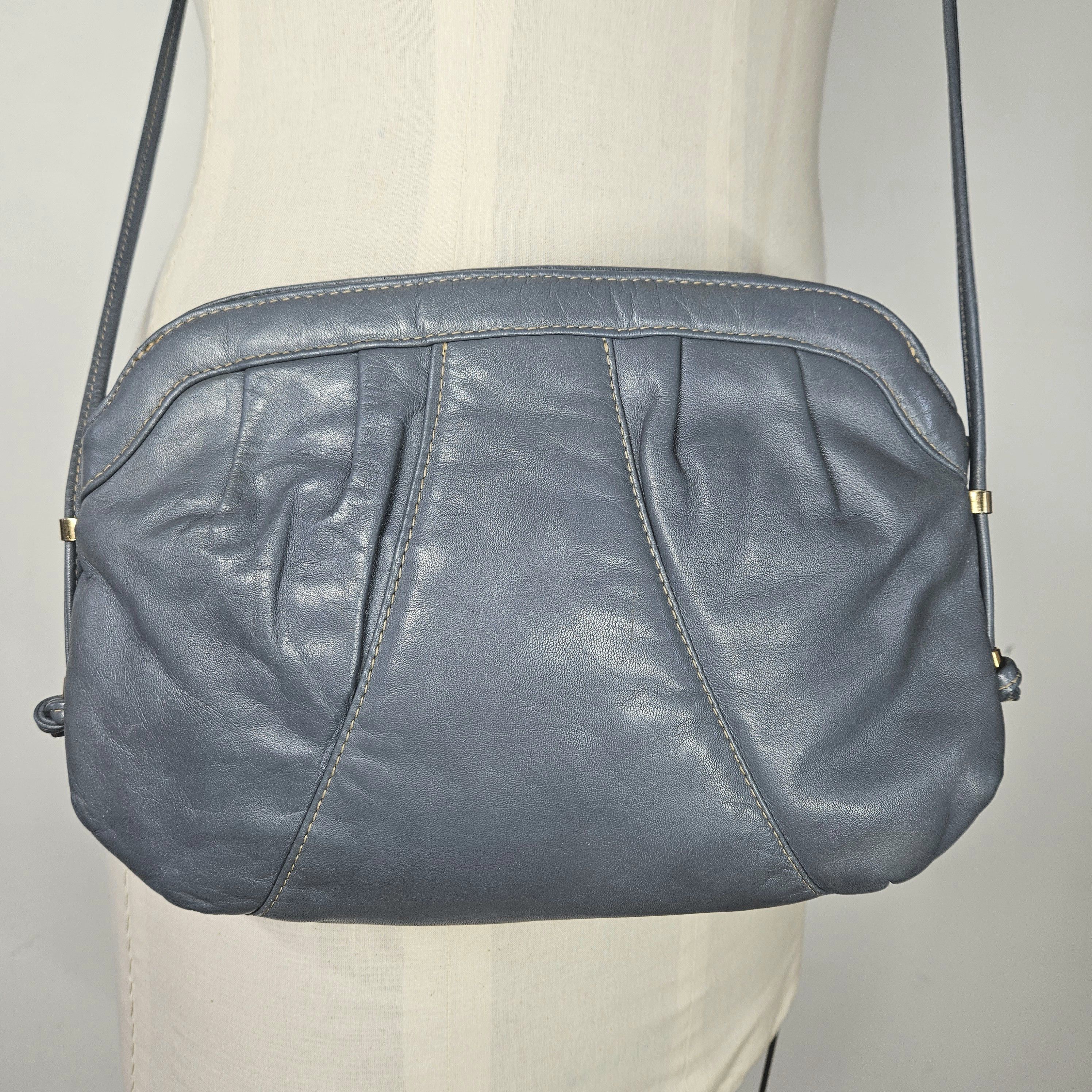 Other Crossbody 11x7.5" Bag Vintage Leather Blue Grey Purse Zipper Size ONE SIZE - 3 Thumbnail
