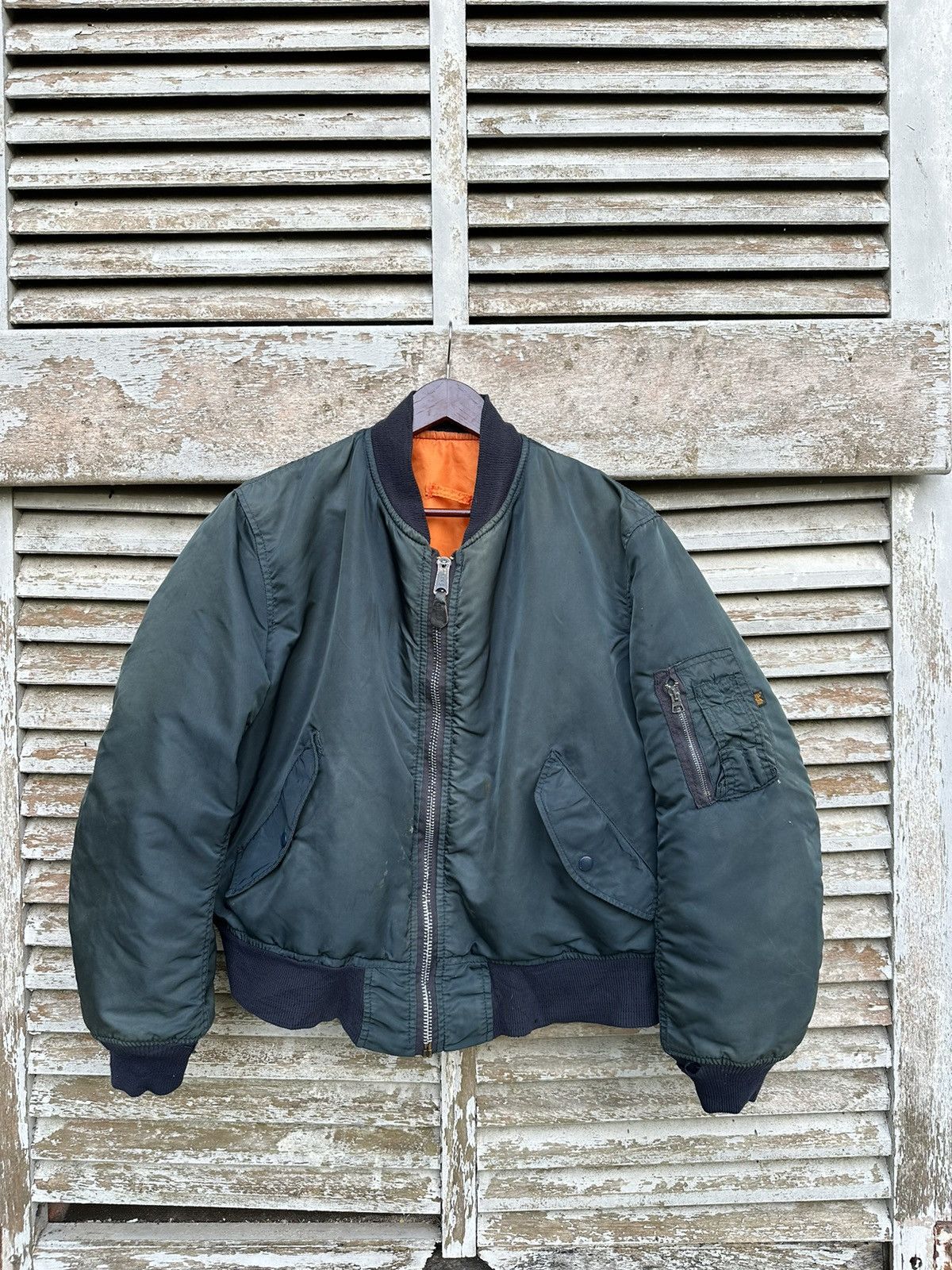 image of Vintage Ma-1 Alpha Industries Man Intermediate Bomber Jacket in Navy, Men's (Size Large)