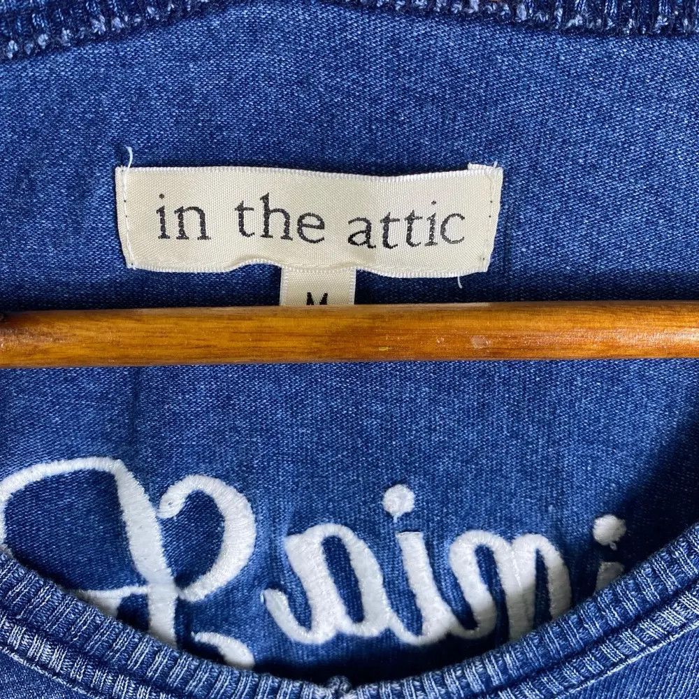 In The Attic IN THE ATTIC Embroidery Logo Indigo Washed Vneck Tee Shirt Size US M / EU 48-50 / 2 - 6 Thumbnail