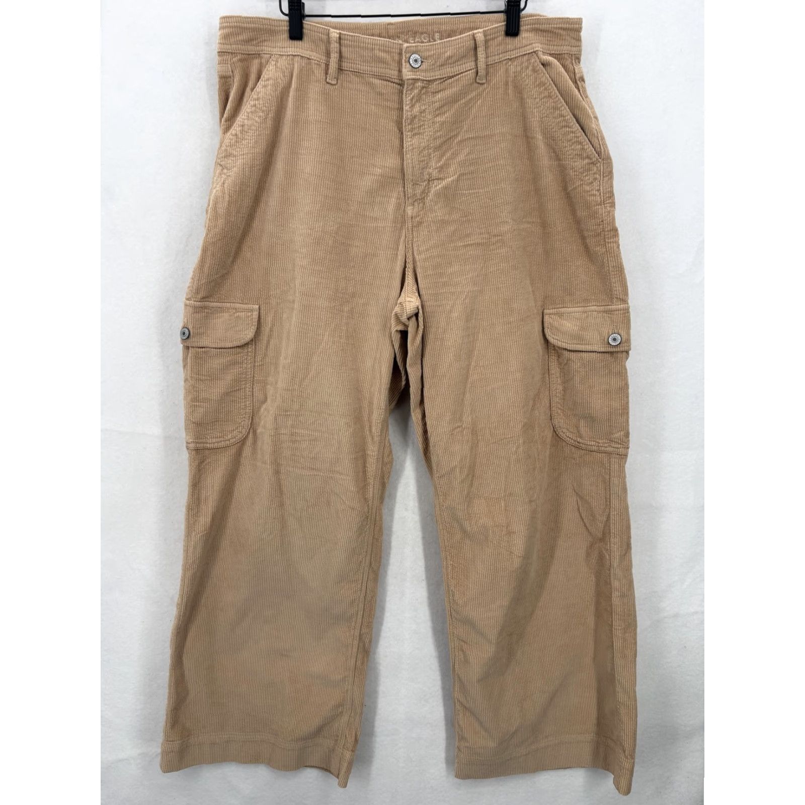 American Eagle Outfitters VINTAGE American Eagle Pants Womens 16 Beige Corduroy Super High Rise Wide Leg Cargo Y2K Size 38" / US 16 / IT 52 - 2 Thumbnail