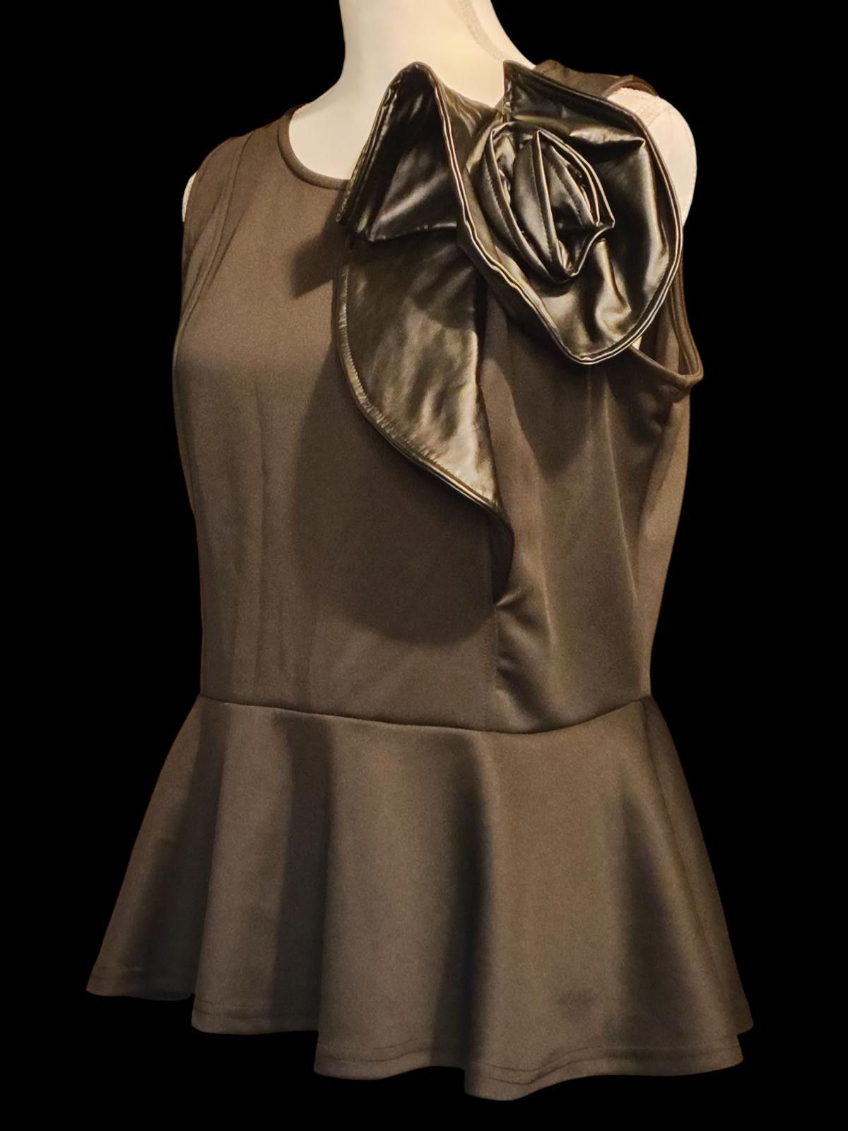 Other Ashley Stewart Black Sleeveless Peplum Top w Decorative Bow Size XXL / US 16-18 / IT 52-54 - 5 Thumbnail
