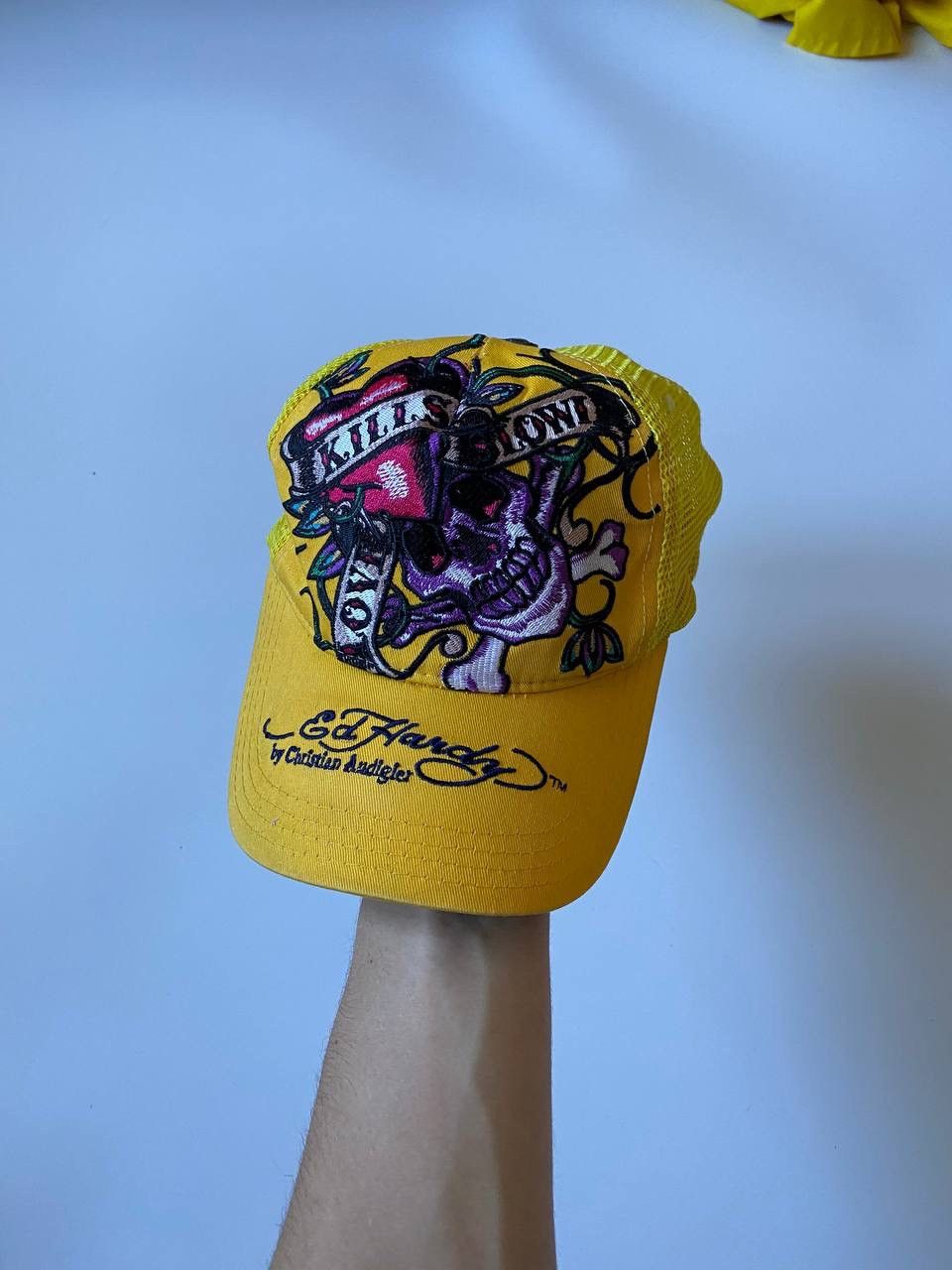 Christian Audigier Vintage Y2K ED Hardy skull yellow cap Size ONE SIZE - 1 Thumbnail