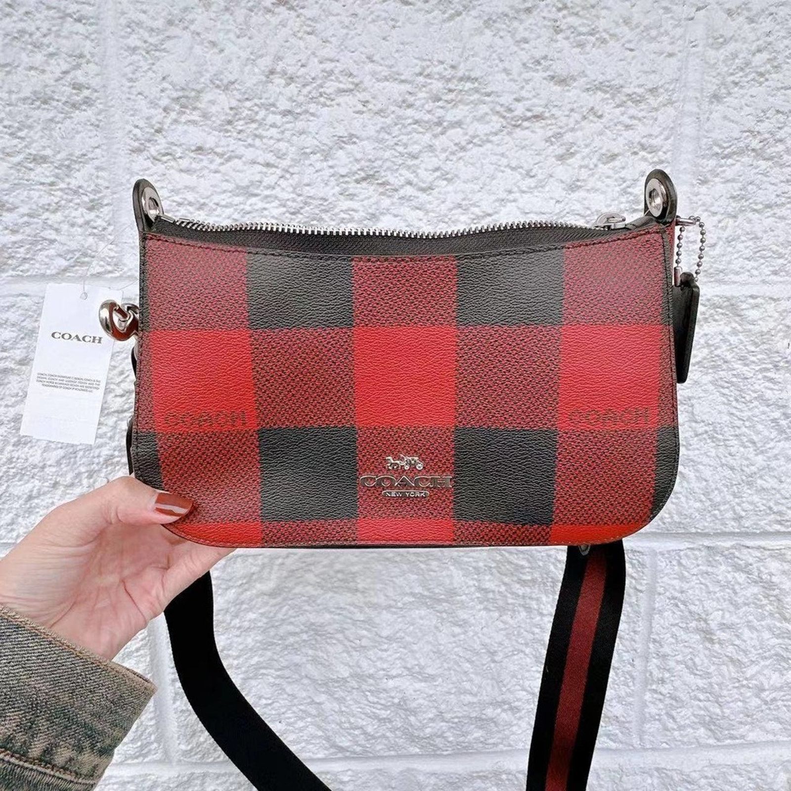 Coach COACH C6818 Jes Baguette With Buffalo Plaid Print Black red Size ONE SIZE - 5 Thumbnail