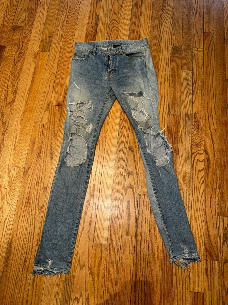 Hedi Slimane × Saint Laurent Paris × Yves Saint Laurent Saint Laurent Paris Destroyed Crash Denims Size US 28 / EU 44 - 1 Thumbnail