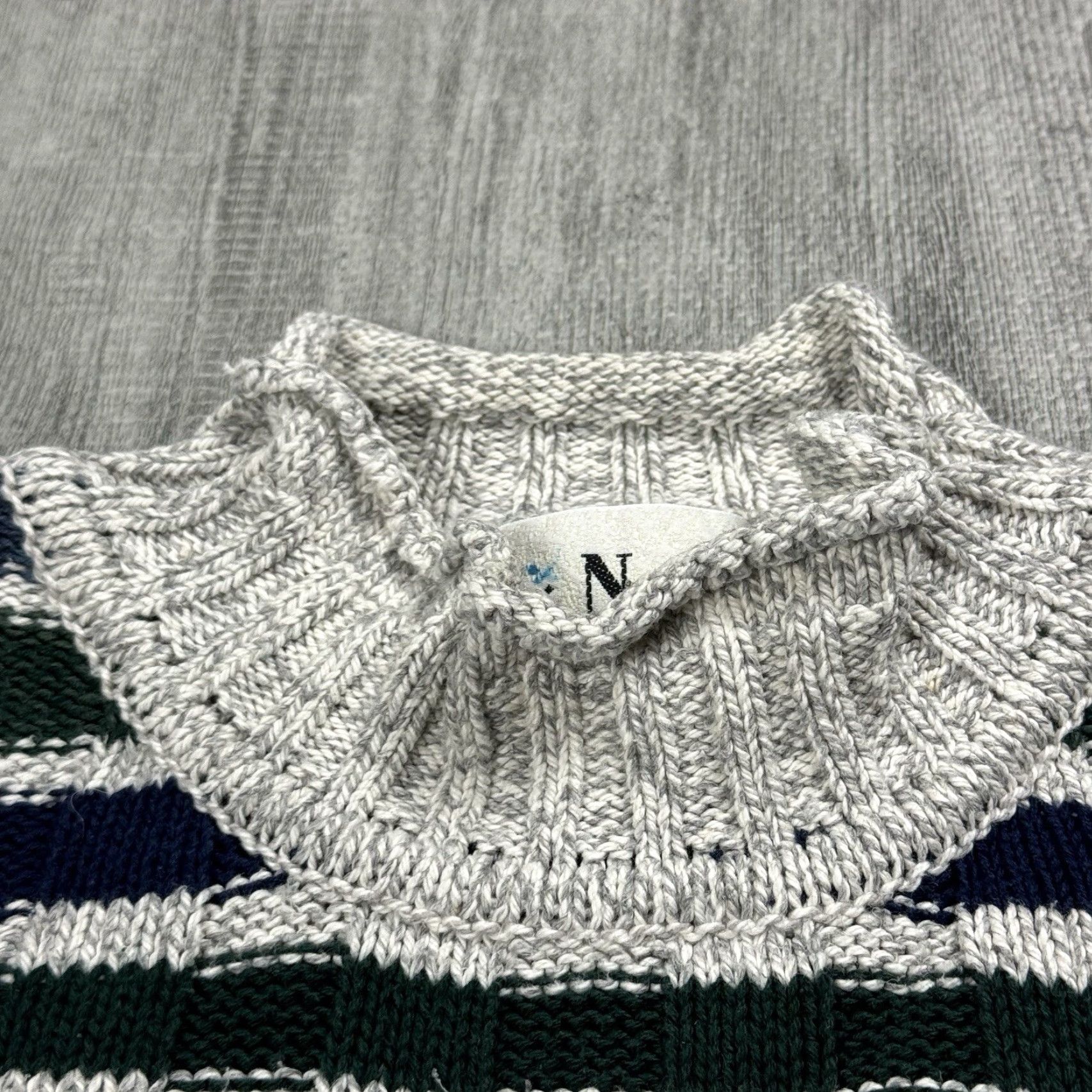 Vintage VINTAGE 90s INTERNATIONAL CONCEPTS Men’s Striped Cotton Cable-Knit Roll Neck Sweater L Size US L / EU 52-54 / 3 - 5 Thumbnail