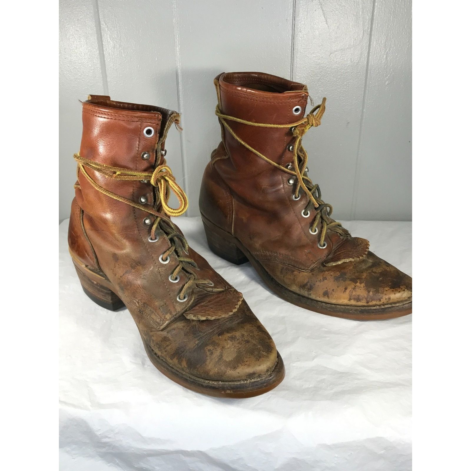 Roper Vintage DD Tuff USA High-Quality Brown Leather Lace-Up Roper Size US 7.5 / EU 40-41 - 3 Thumbnail