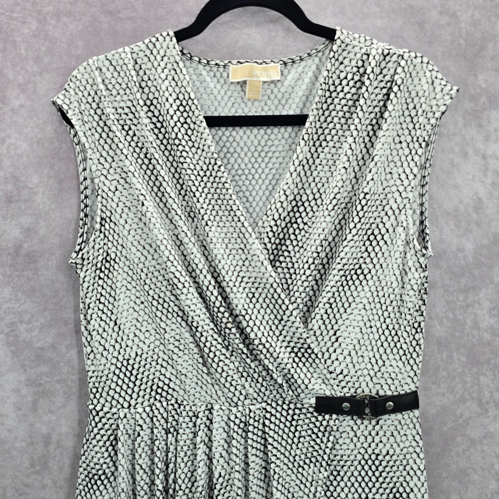 Michael Kors Michael Kors Black White Wrap Midi Short Sleeve Dress Large Size L / US 10 / IT 46 - 3 Thumbnail