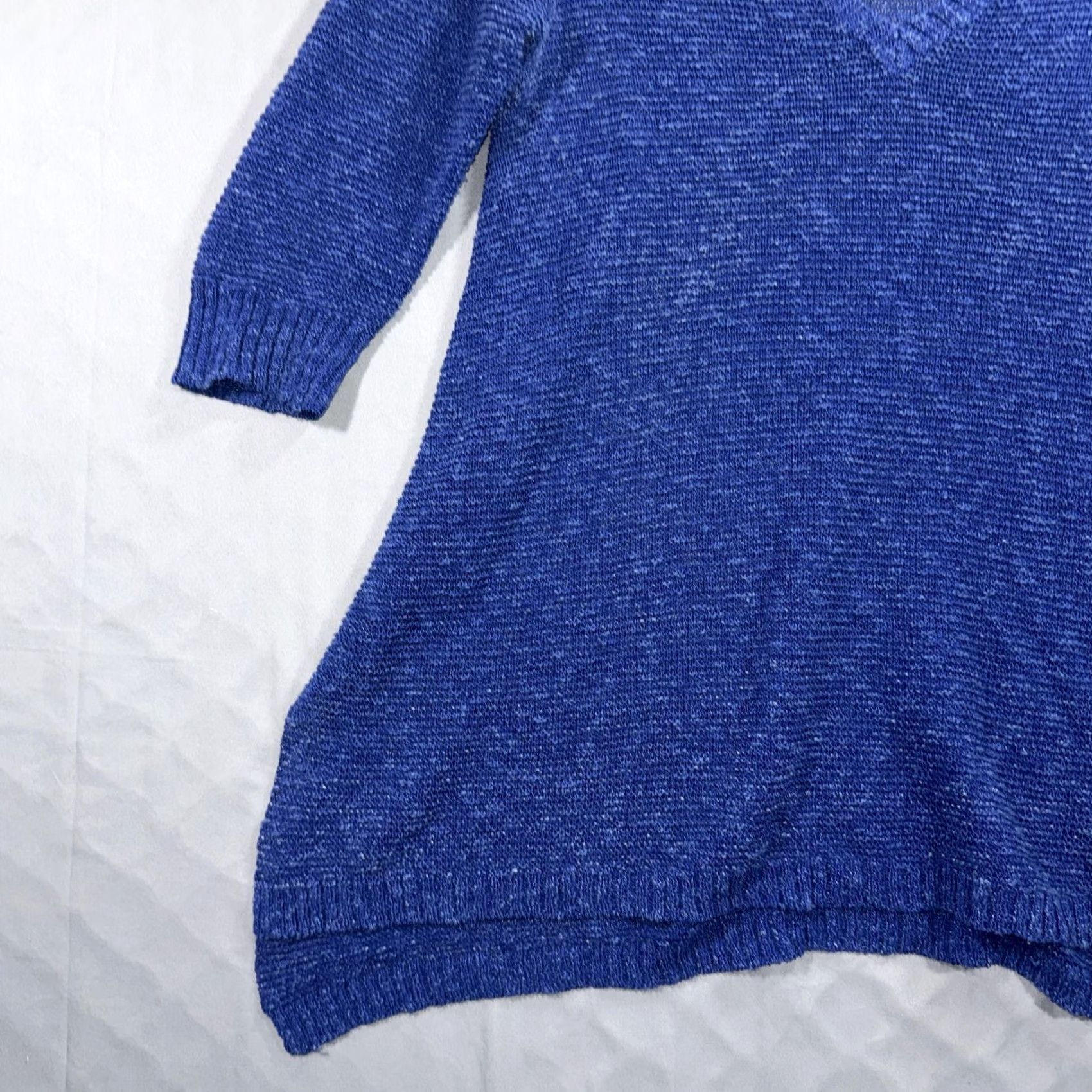 Eileen Fisher VINTAGE Eileen Fisher Sweater Womens Small Blue Knit Tunic V Neck 3/4 Sleeve High Low Size S / US 4 / IT 40 - 3 Thumbnail