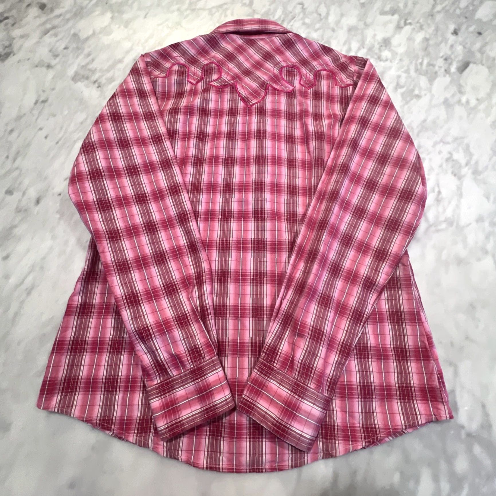 Vintage Life Style Women's Western Snap Shirt Long Sleeve Plaid Pink Rhinestones Large Size L / US 10 / IT 46 - 7 Thumbnail