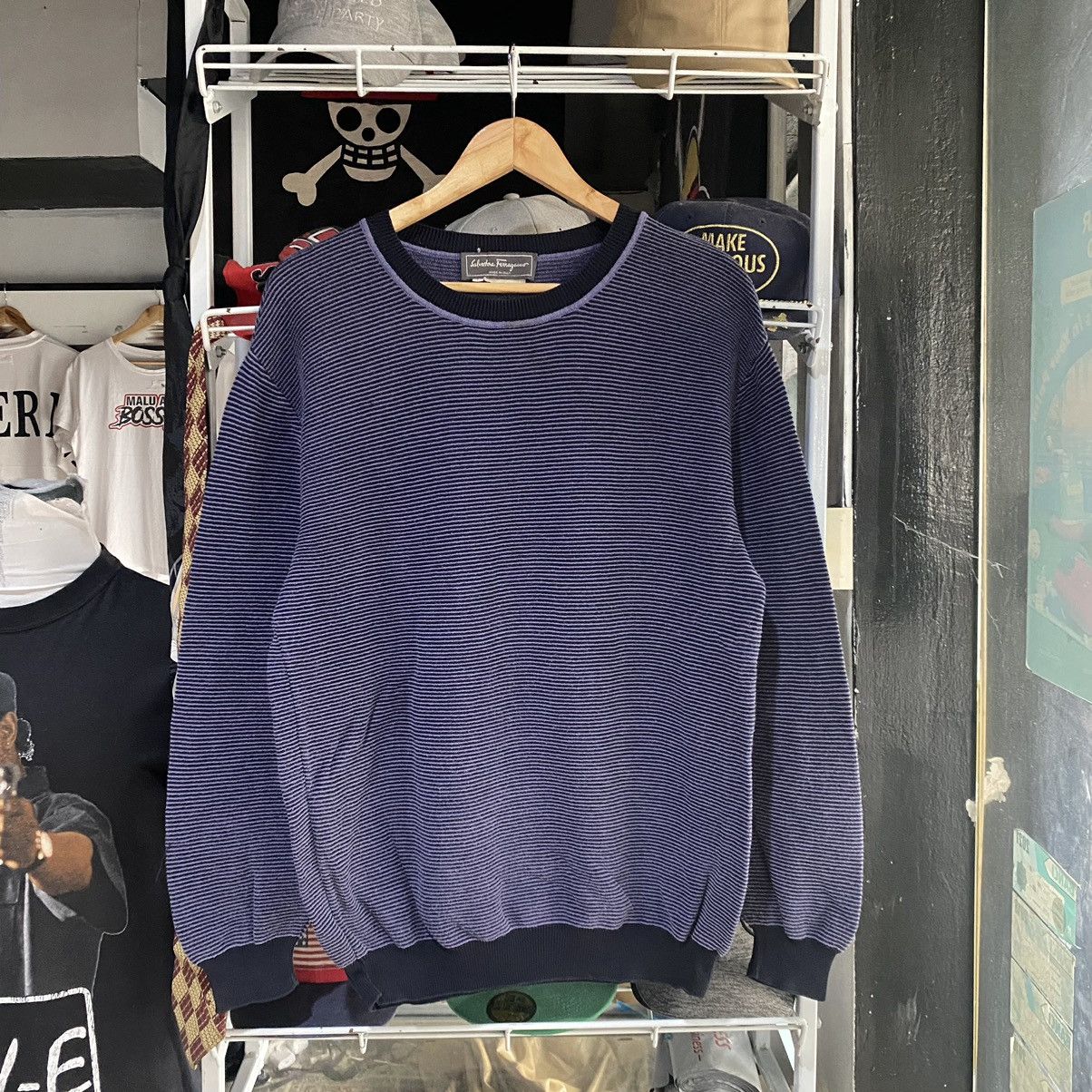 Salvatore Ferragamo Vintage Salvatore Ferragamo Stripe Sweatshirts Size US L / EU 52-54 / 3 - 1 Thumbnail