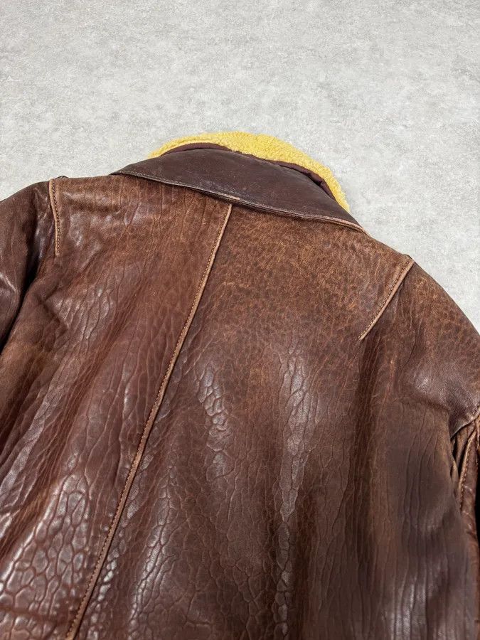 Vintage 1990s Archive Brown Fur Collar Aviator Bomber Leather Jacket Size US M / EU 48-50 / 2 - 6 Thumbnail