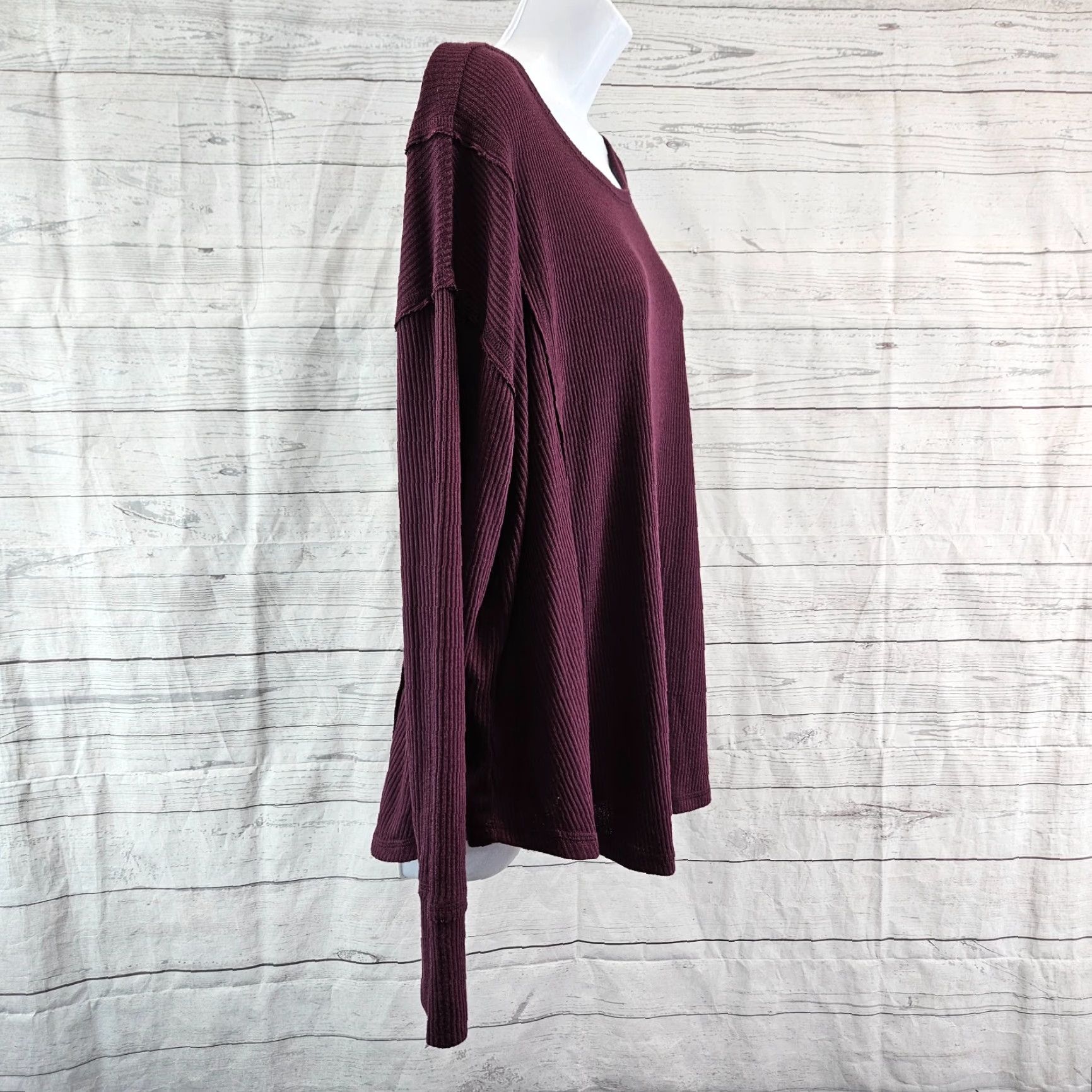 Vintage Knox Rose Blouse Shirt Ribbed Top Burgundy XL Long Sleeve Womens Knits Rayon Blend Size XL Women Size XL / US 12-14 / IT 48-50 - 3 Thumbnail