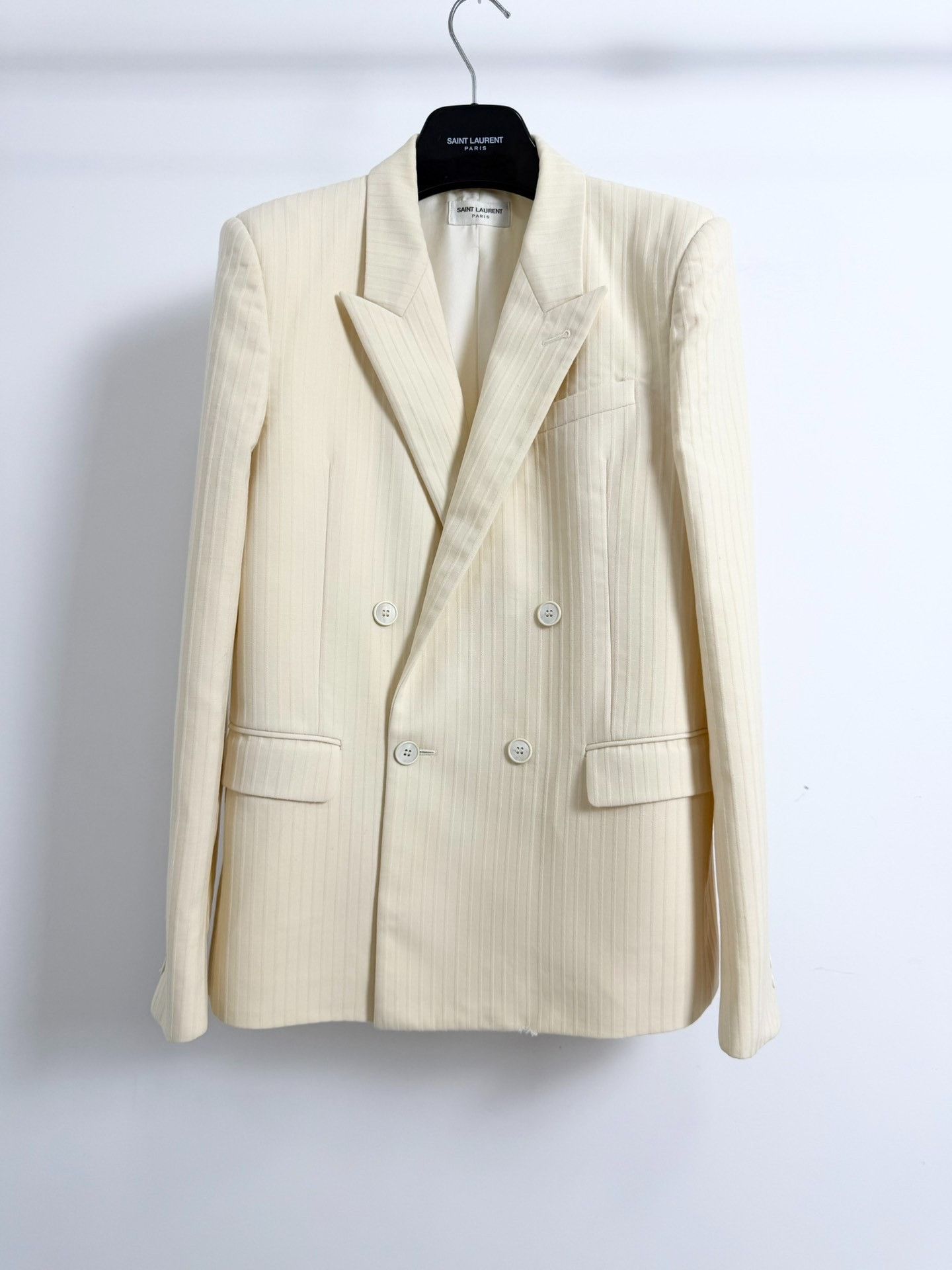 Saint Laurent Paris Saint Laurent Beige Pinstripe Suit Size US M / EU 48-50 / 2 - 1 Thumbnail