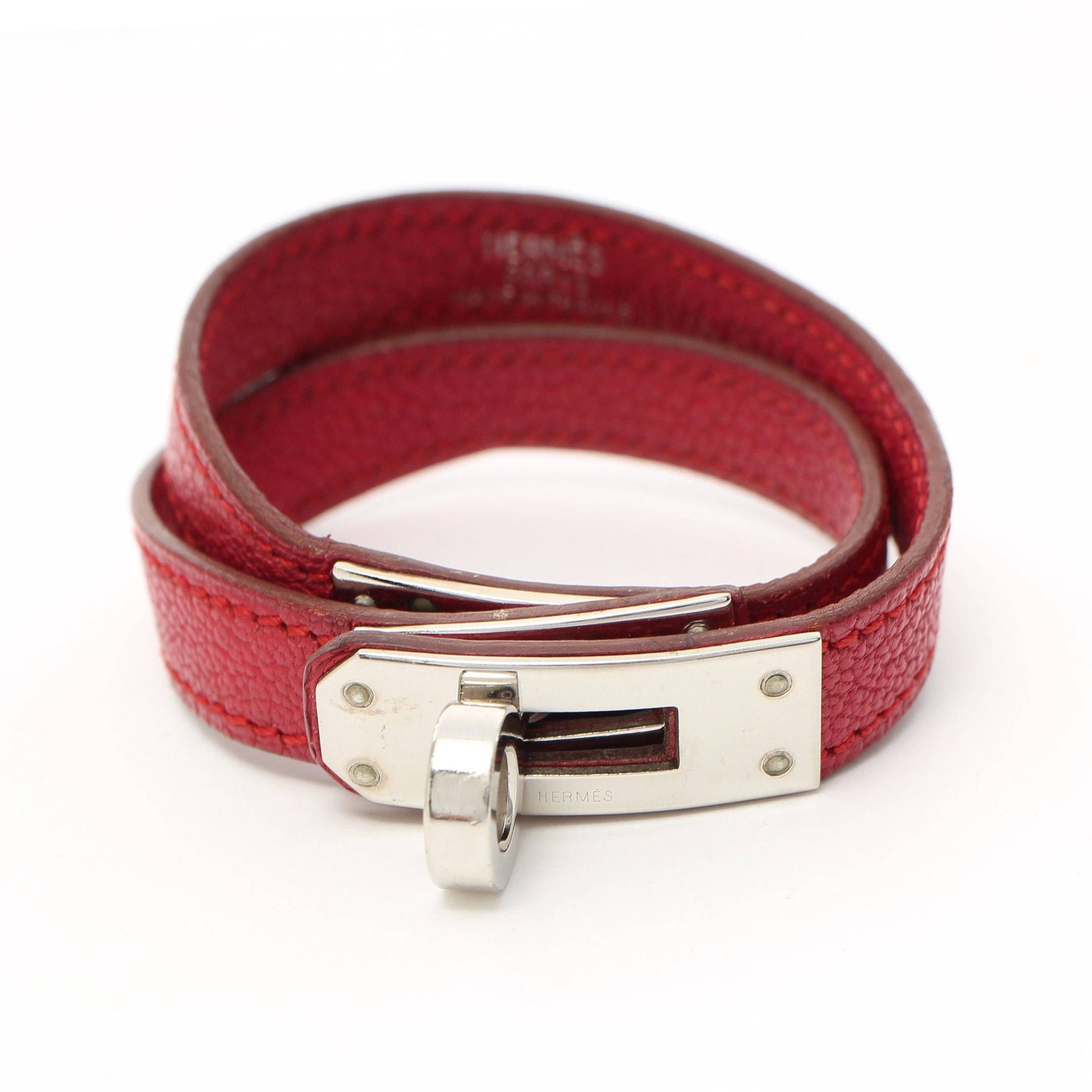 image of Hermes Kelly Bracelet Double Tour Bracelet Chevre Pink Purple □F Stamp (Manufactured Around 2002), 