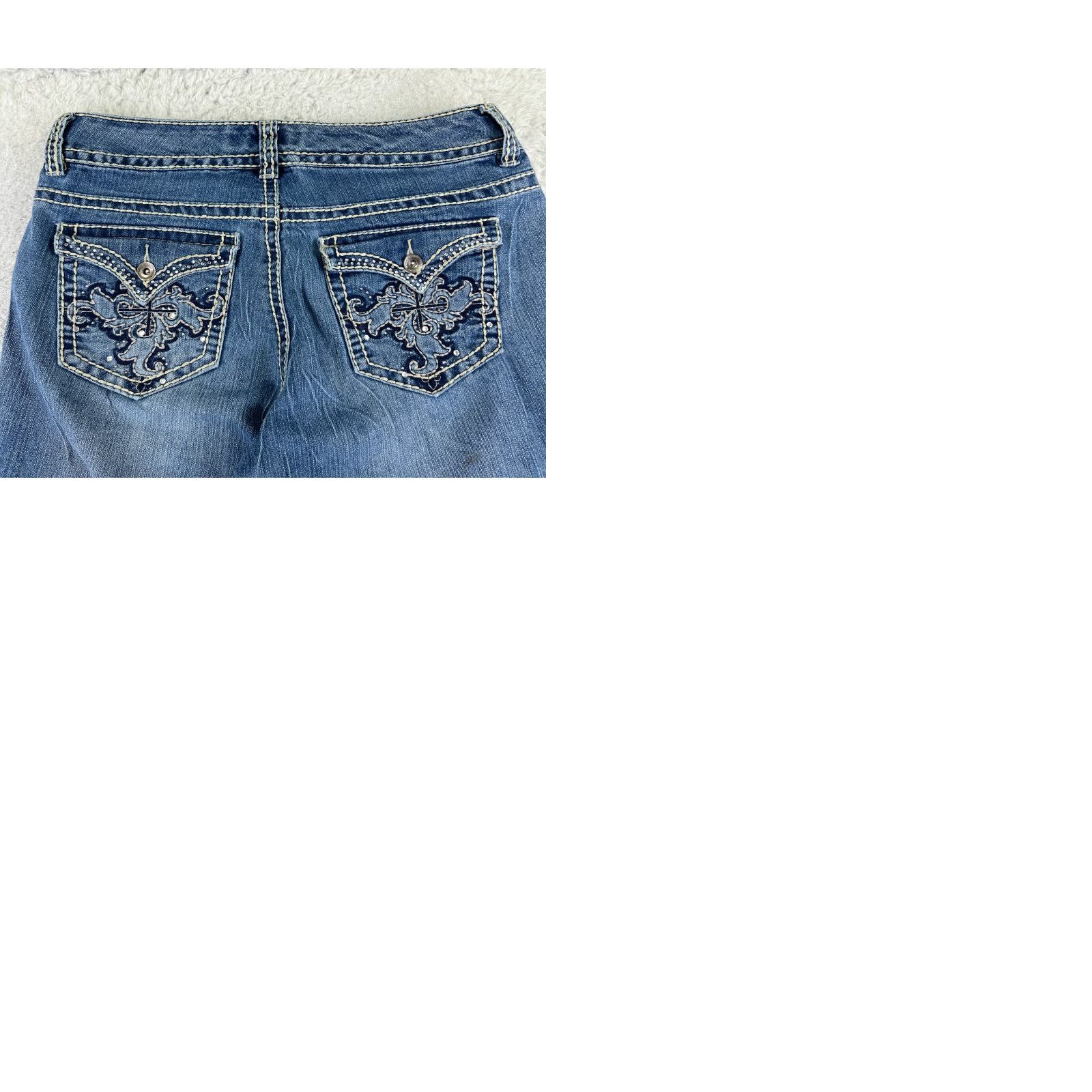 Nine West Nine West Jeans Womens 8 Blue Denim Bootcut 30x30 Regular Mid Wash Embellished Bling Logo 5-Pocket Designer American Classic Pattern Solid Size 30" / US 8 / IT 44 - 10 Thumbnail
