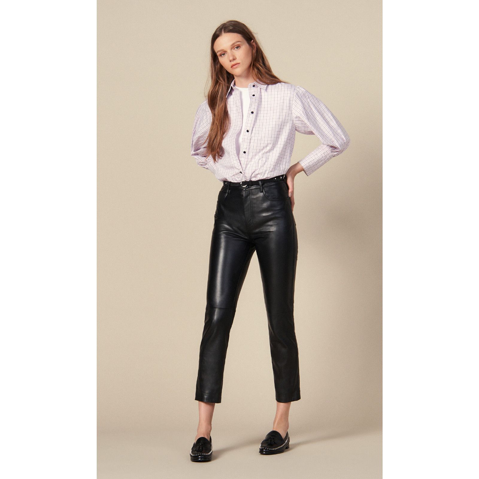 Sandro Sandro Women Leather Ankle Pants Black Size 36 / 4US Size 25" / US 0 / IT 36 - 1 Thumbnail