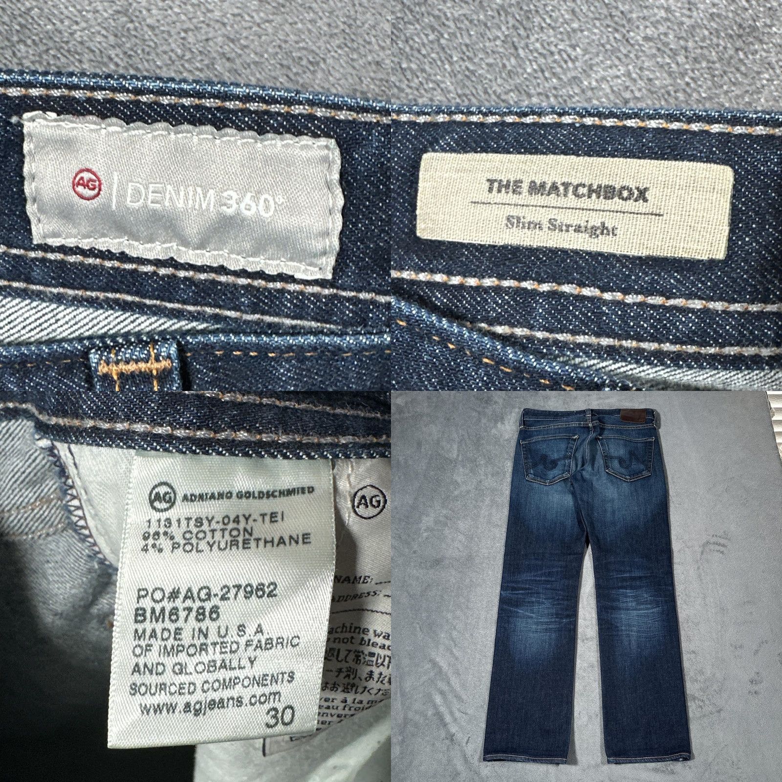 Denime AG Adriano Goldschmied Jeans Slim Straight 360 Denim 30 Blue Matchbox Mens Jeans Size US 30 / EU 46 - 8 Thumbnail