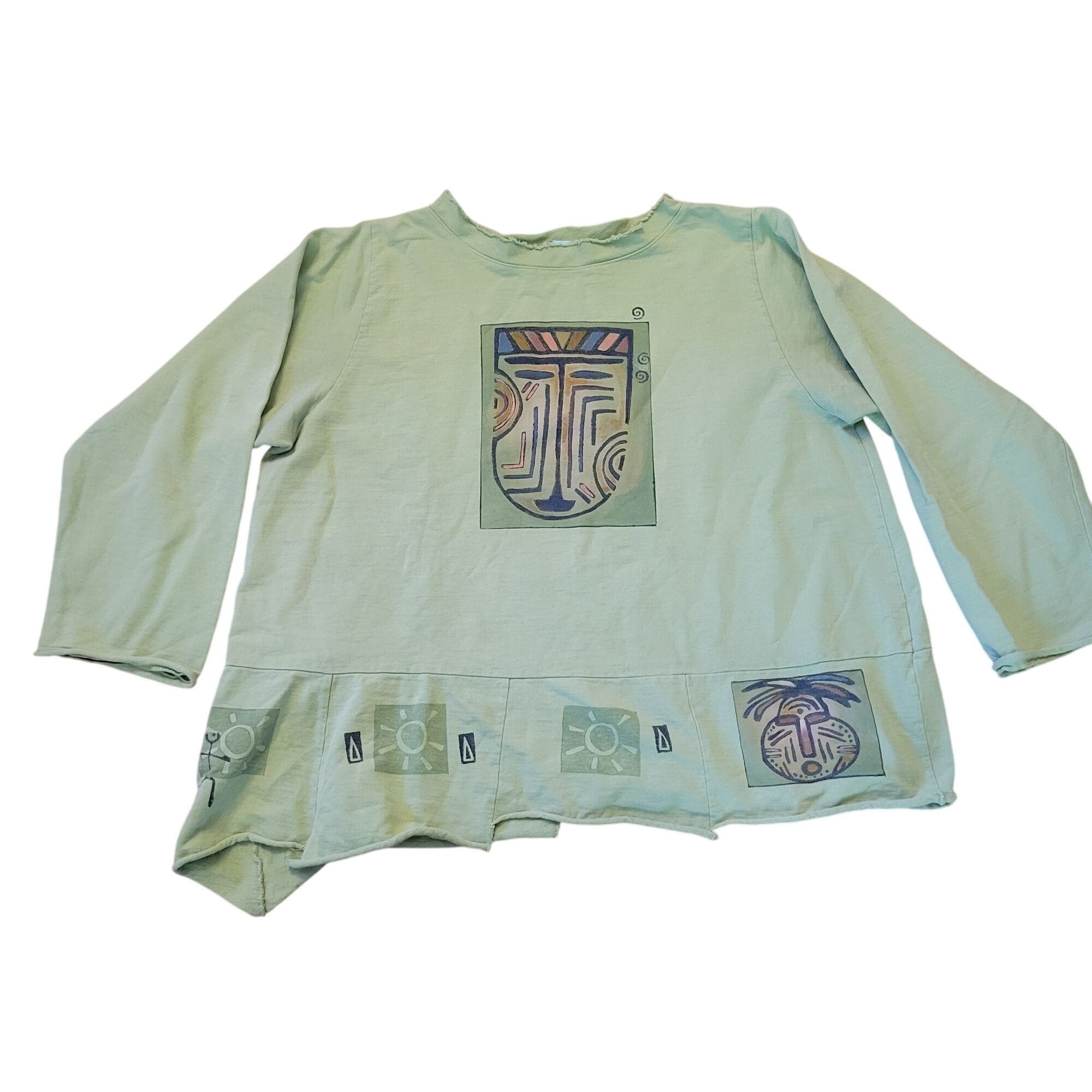Other Cow Lizard Green Cotton Tunic Top Abstract Print Asymmetrica Size M / US 6-8 / IT 42-44 - 1 Thumbnail