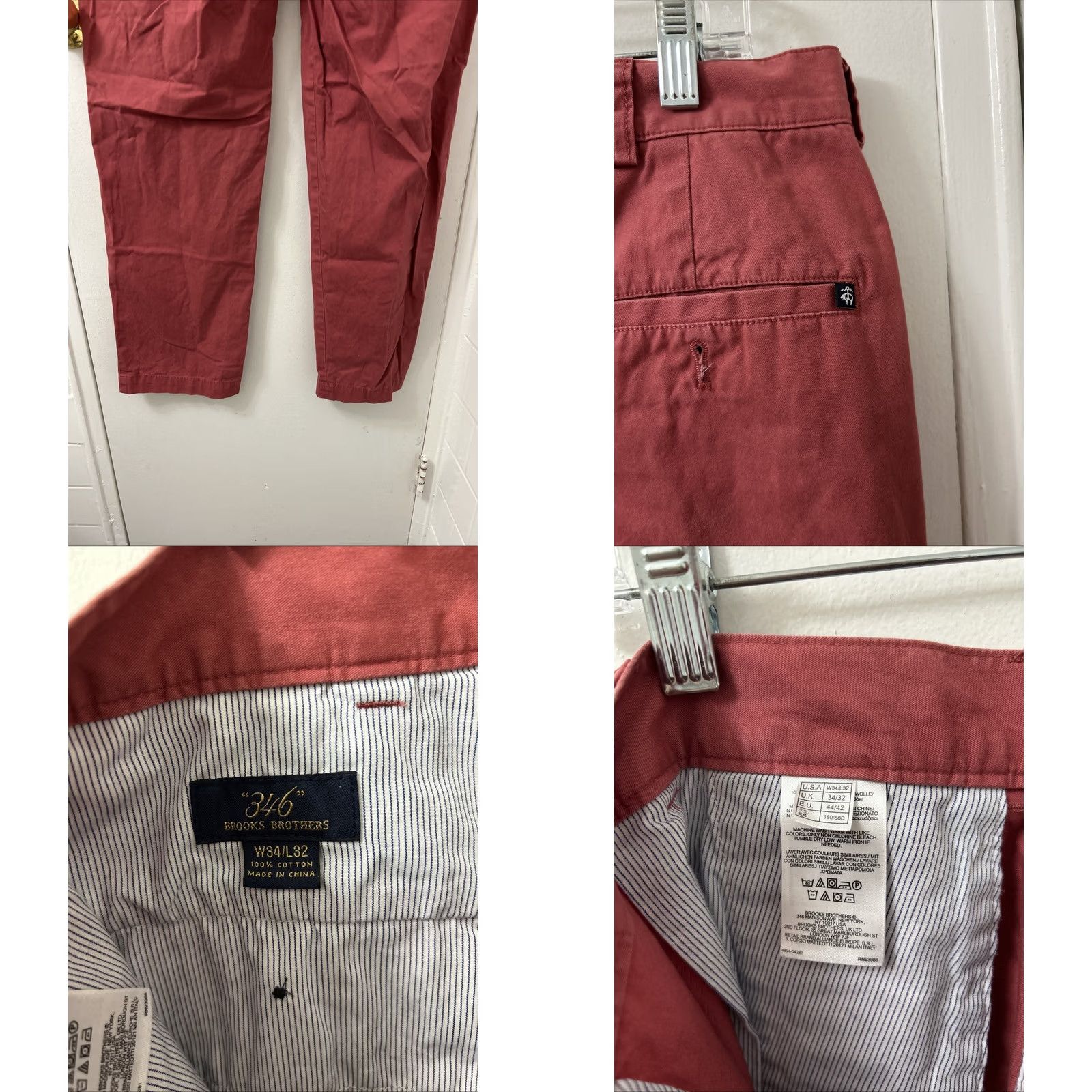 Brooks Brothers Brooks Brothers Pants 346 Mens 34x30 Red Pink Chino Straight Leg Trousers Casual Travel Easy Care Pockets Flat Front Regular Waist 34 Inseam 30 Size US 34 / EU 50 - 8 Thumbnail