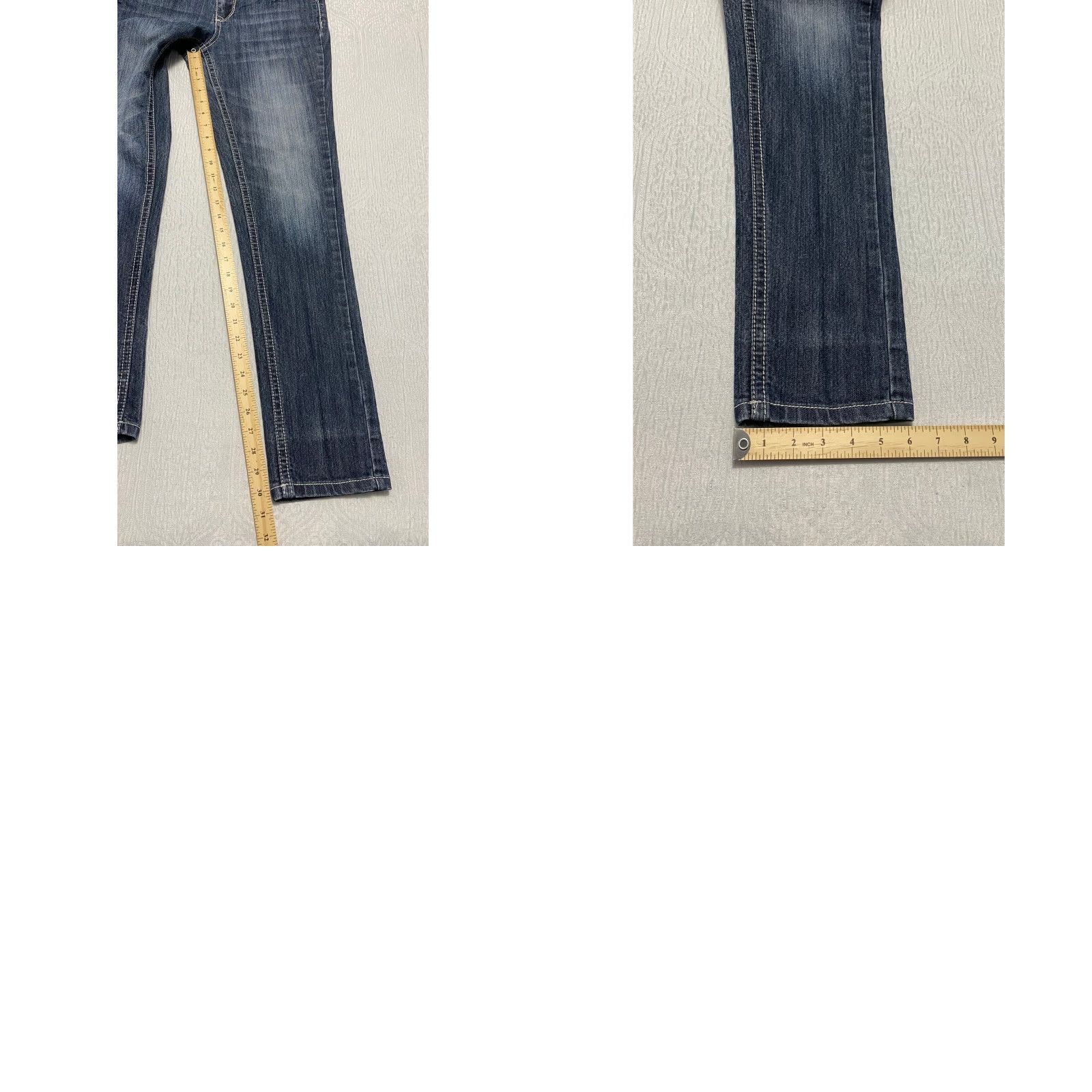 Vintage Earl Jean Jeans Bootcut Women's 4 Blue Embroidered Rhinestone Pockets Slim Stretch Distressed 5-Pocket Denim Mid Rise Inseam 30 Size 27" / US 4 / IT 40 - 8 Thumbnail