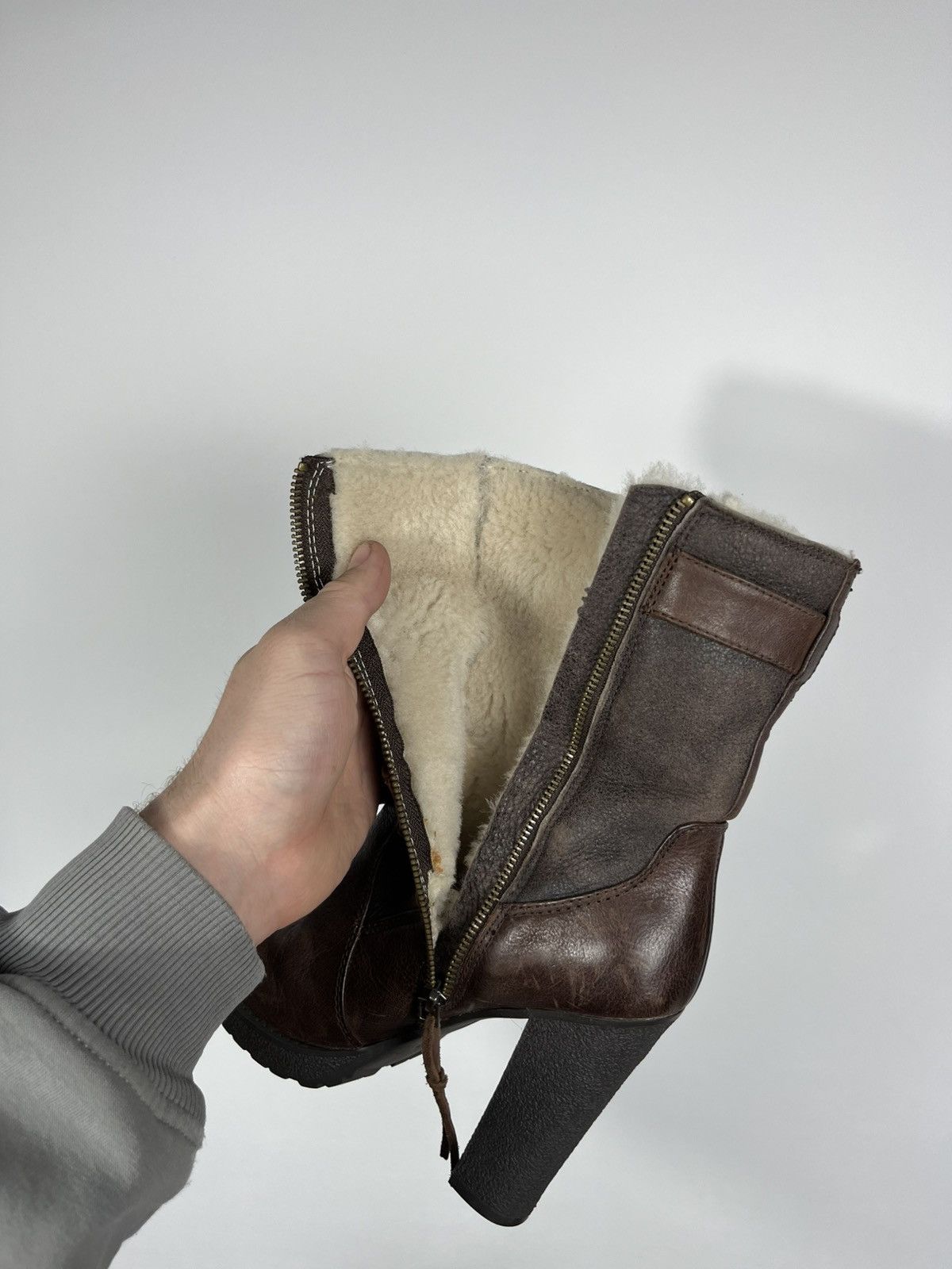 Other Women Brown Leather Buckle High Heel Boots Shearling EU 38 Size US 7 / IT 37 - 14 Thumbnail
