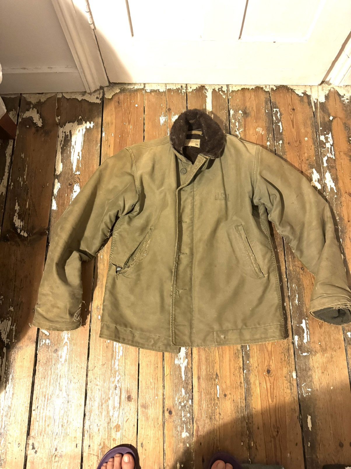 image of N-1 Deck Jacket Coat Real Vintage in Green, Men's (Size Small)